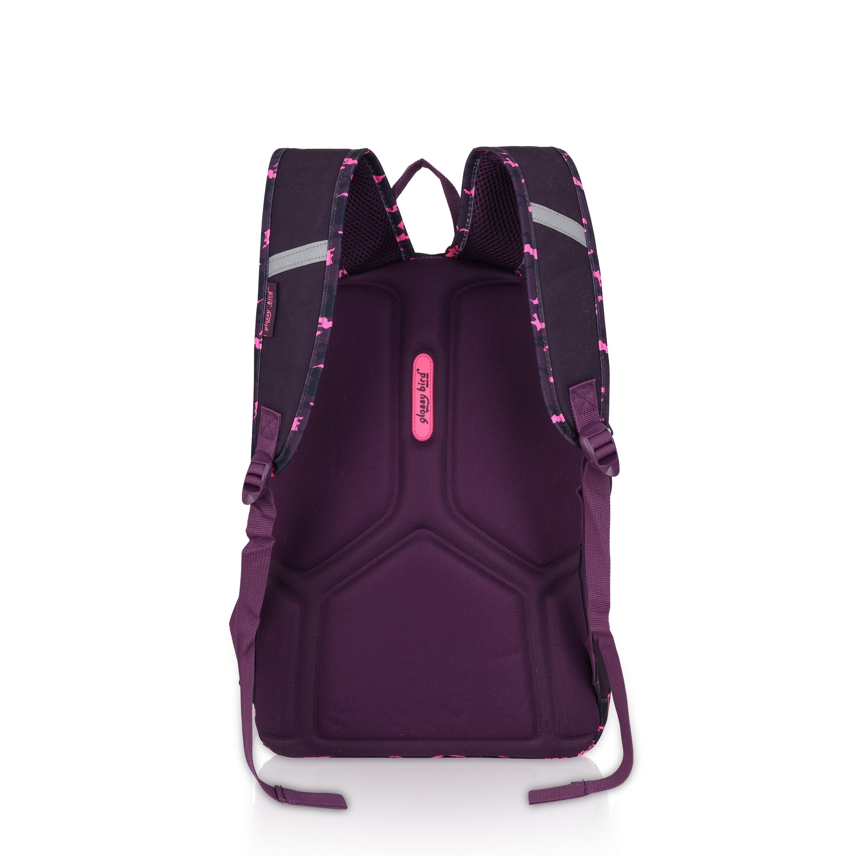 Echo Boomers Glossy Bird Backpack (PURPLE) – Water-Resistant School, Travel & Office Bag for Men & Women with Detachable Pouch, Padded Straps, Multi-Pockets & Reflective Strips