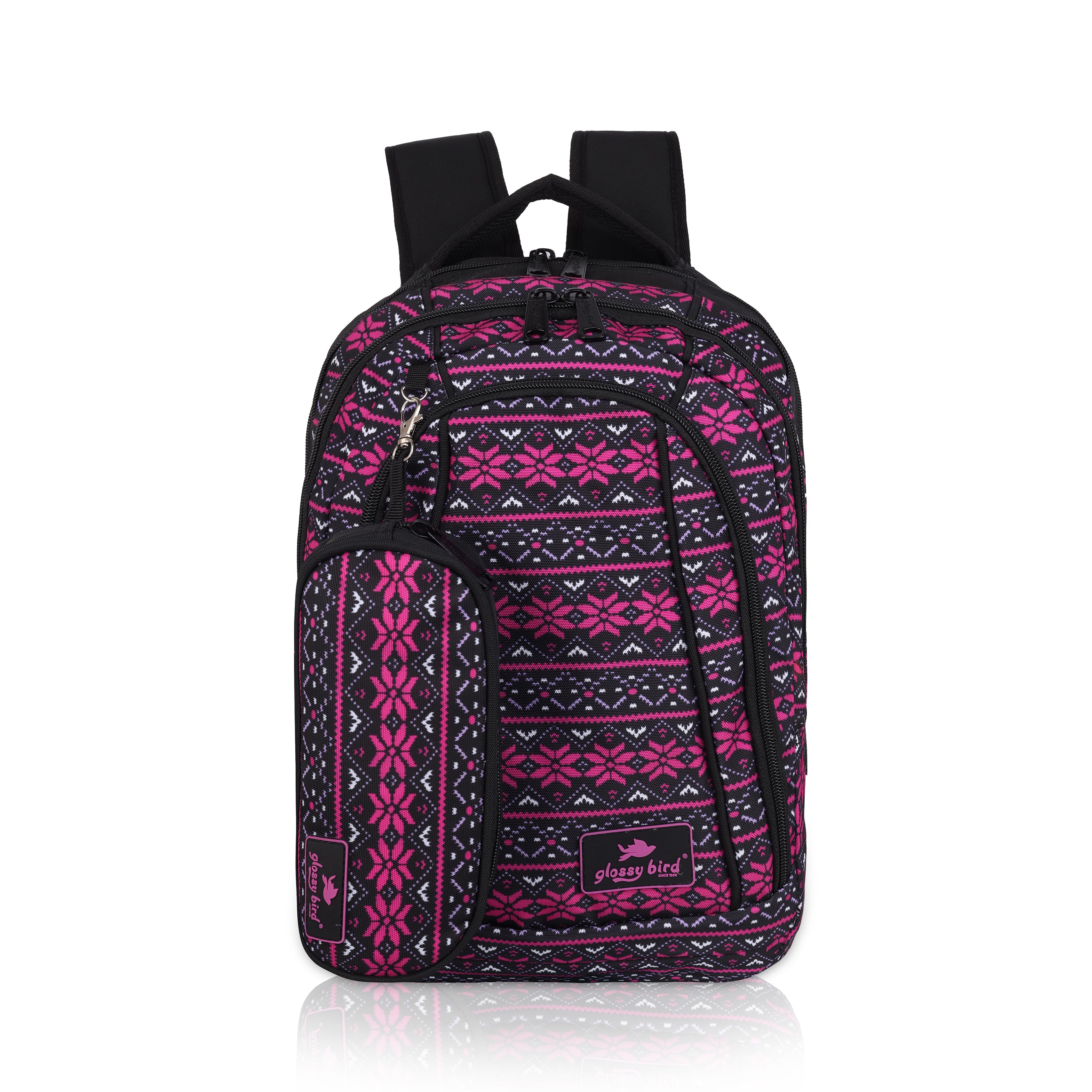 Echo Boomers Glossy Bird Unisex Backpack for School, Office & Travel – Water-Resistant, Lightweight Bag with 4 Compartments, Bottle Holder, Detachable Pouch & Ergonomic Straps (Purple)