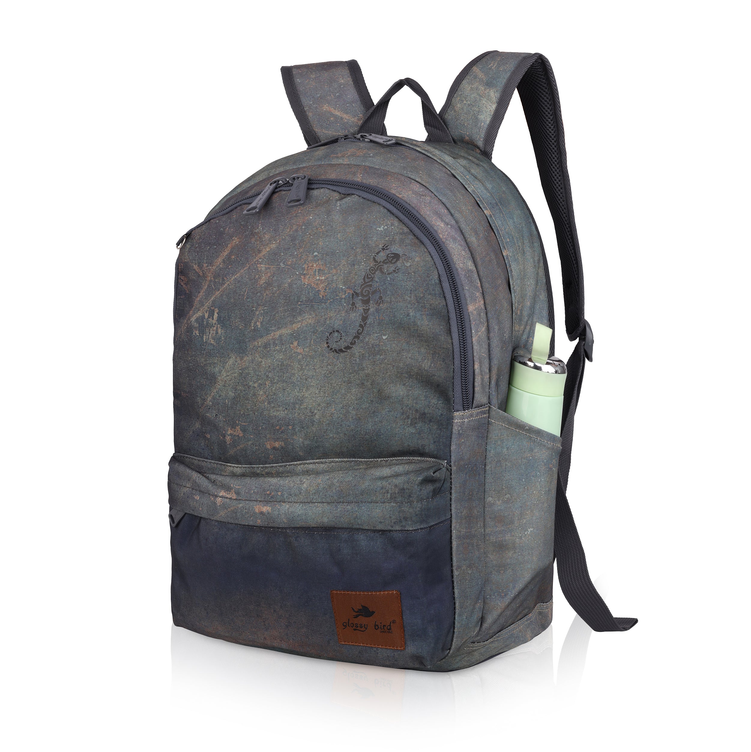 Echo Boomers Glossy Bird Backpack – Water-Resistant Stylish Bag with 3 Compartments, Bottle Holder, Detachable Pouch & Padded Straps – School & Travel Bag (AQUA)