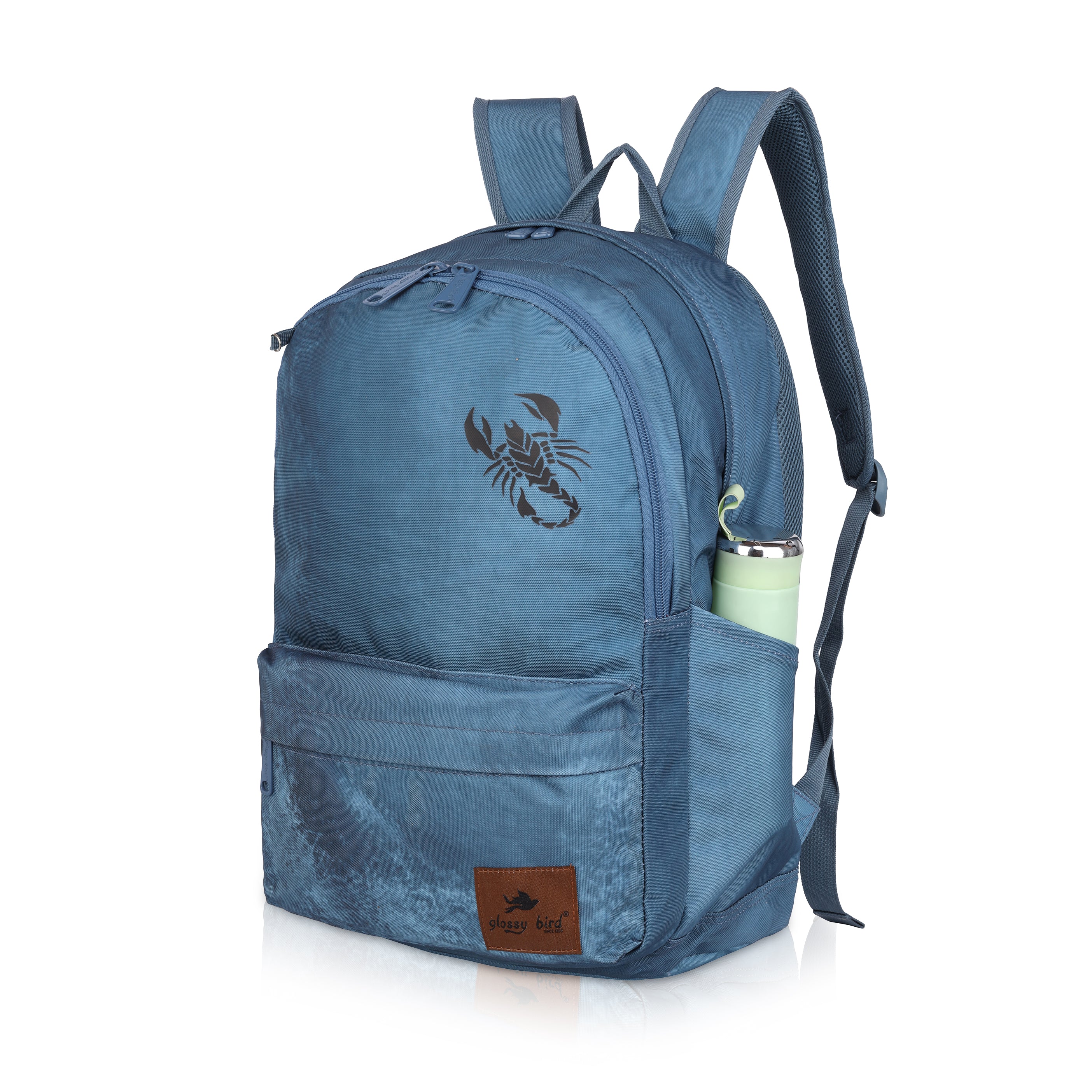 Echo Boomers Glossy Bird Backpack – Water-Resistant Stylish Bag with 3 Compartments, Bottle Holder, Detachable Pouch & Padded Straps – School & Travel Bag (AQUA)