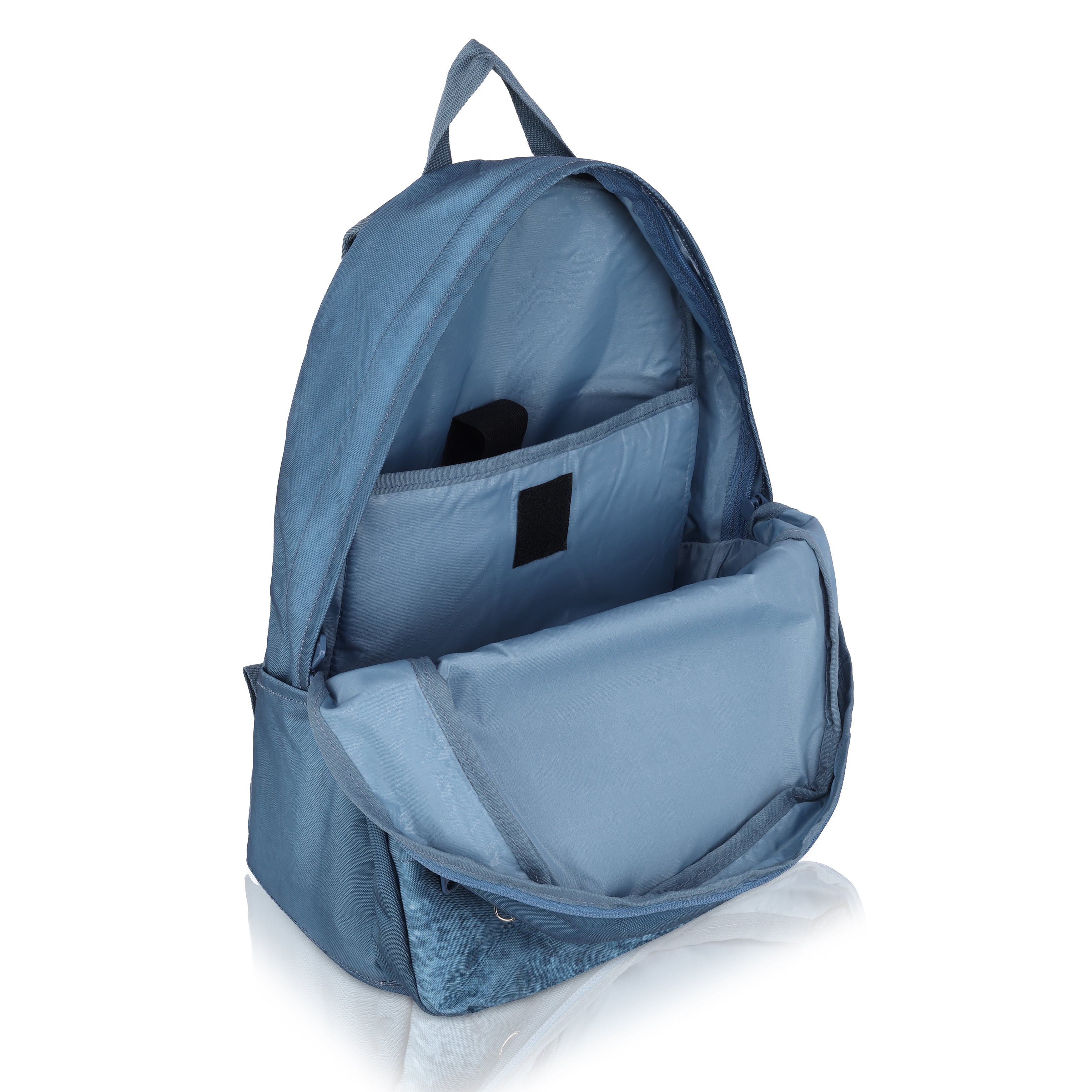 Echo Boomers Glossy Bird Backpack – Water-Resistant Stylish Bag with 3 Compartments, Bottle Holder, Detachable Pouch & Padded Straps – School & Travel Bag (AQUA)