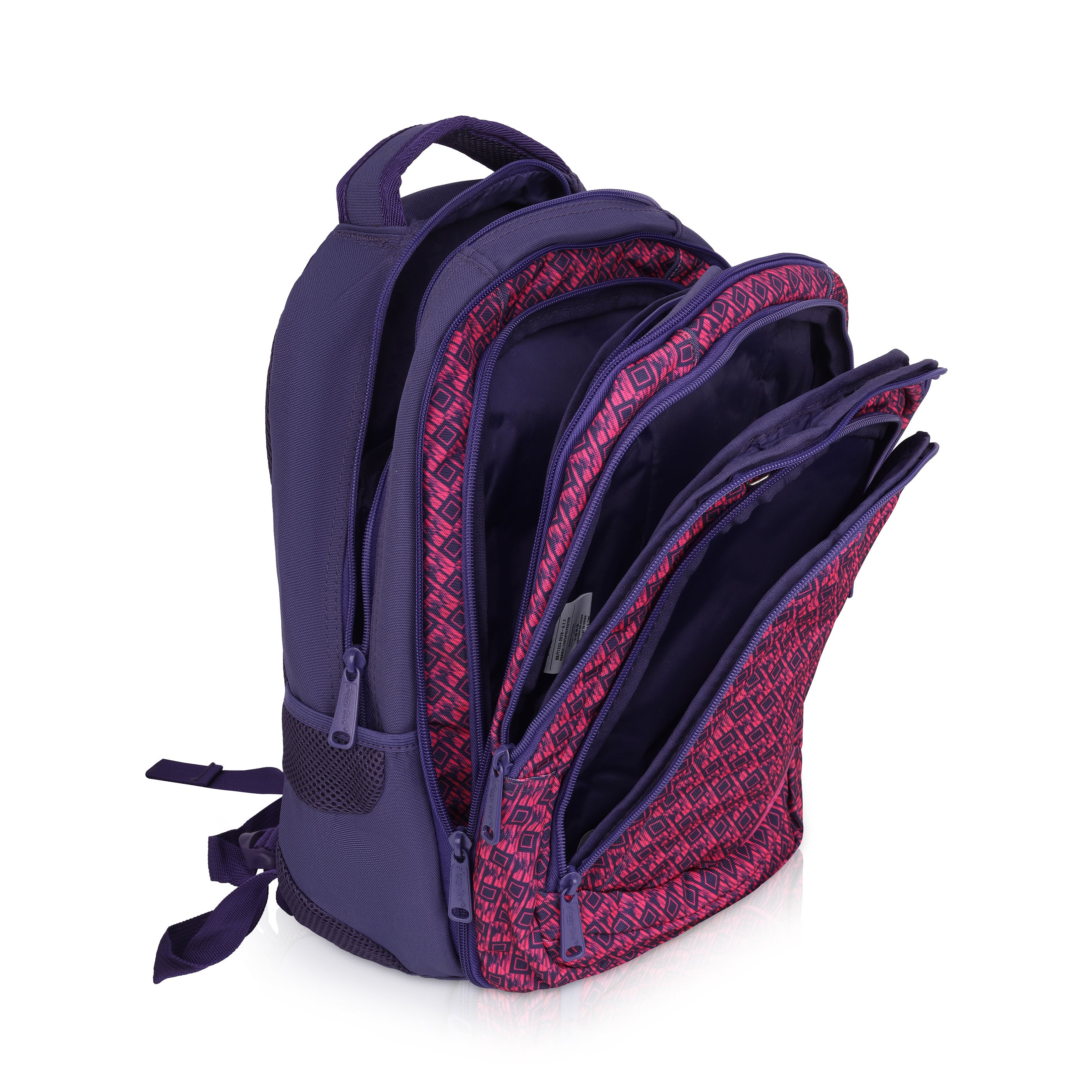 Echo Boomers Glossy Bird Unisex Backpack for School, Office & Travel – Water-Resistant, Lightweight Bag with 4 Compartments, Bottle Holder, Detachable Pouch & Ergonomic Straps (Purple)