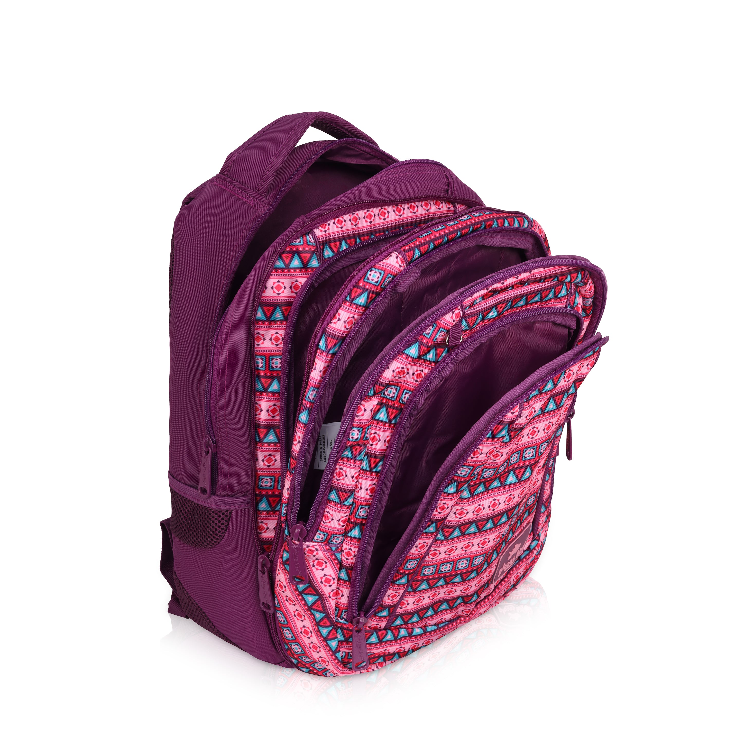 Echo Boomers Glossy Bird Unisex Backpack for School, Office & Travel – Water-Resistant, Lightweight Bag with 4 Compartments, Bottle Holder, Detachable Pouch & Ergonomic Straps (Purple)