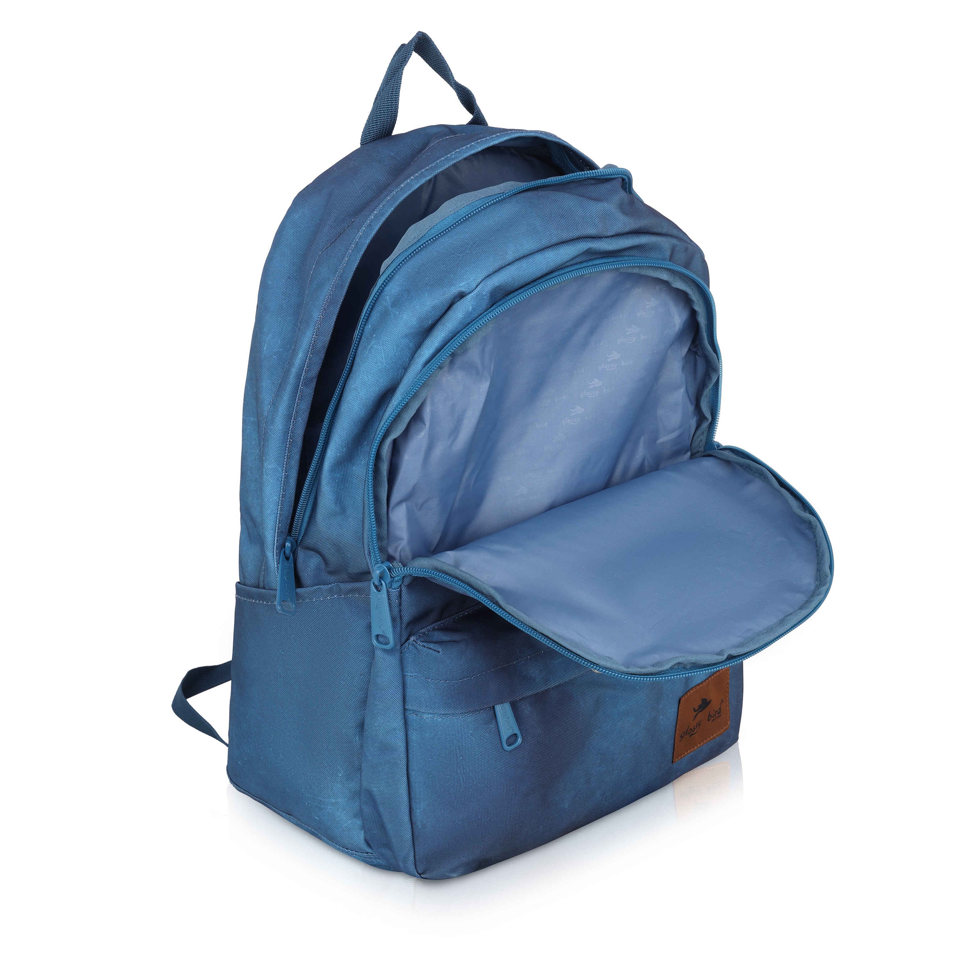 Echo Boomers Glossy Bird Backpack by Echo Boomers – Water-Resistant Bag with 3 Compartments, Bottle Holder, Padded Straps & Detachable Pouch – Ideal for School & Travel (Blue)