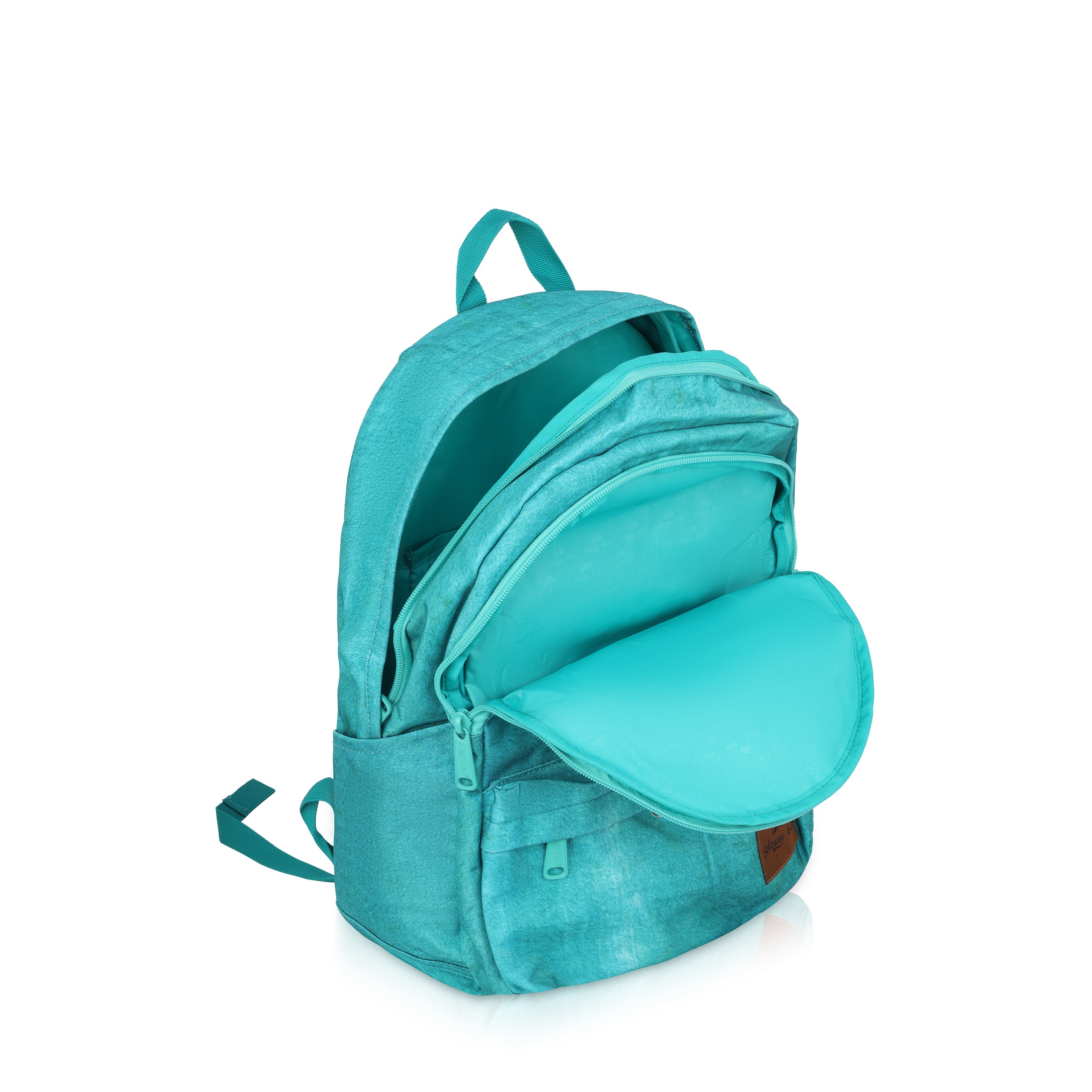 Echo Boomers Glossy Bird Backpack – Water-Resistant Stylish Bag with 3 Compartments, Bottle Holder, Detachable Pouch & Padded Straps – School & Travel Bag (AQUA)