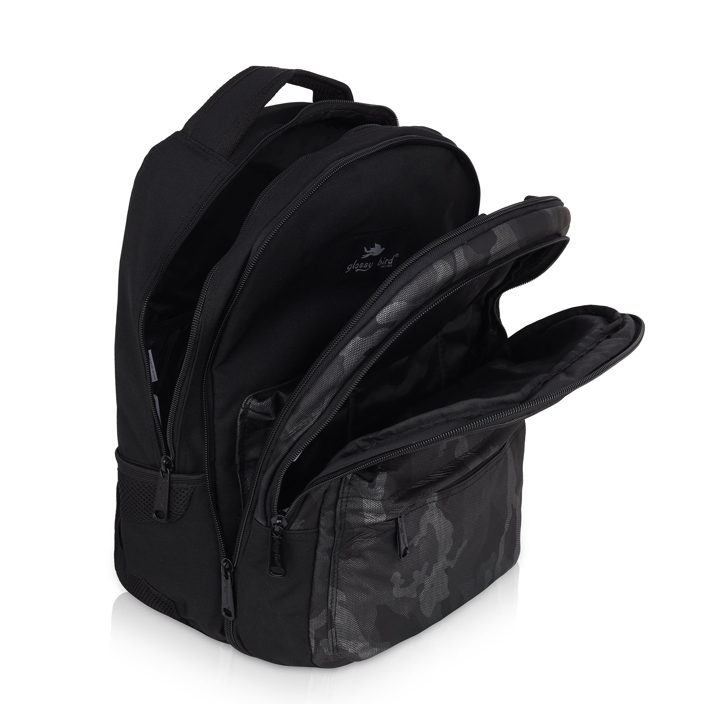 Echo Boomers Glossy Bird Backpack – Water-Resistant Unisex Bag with 4 Compartments, Bottle Holder, Detachable Pouch & Padded Straps – Travel & School Backpack (SKY)