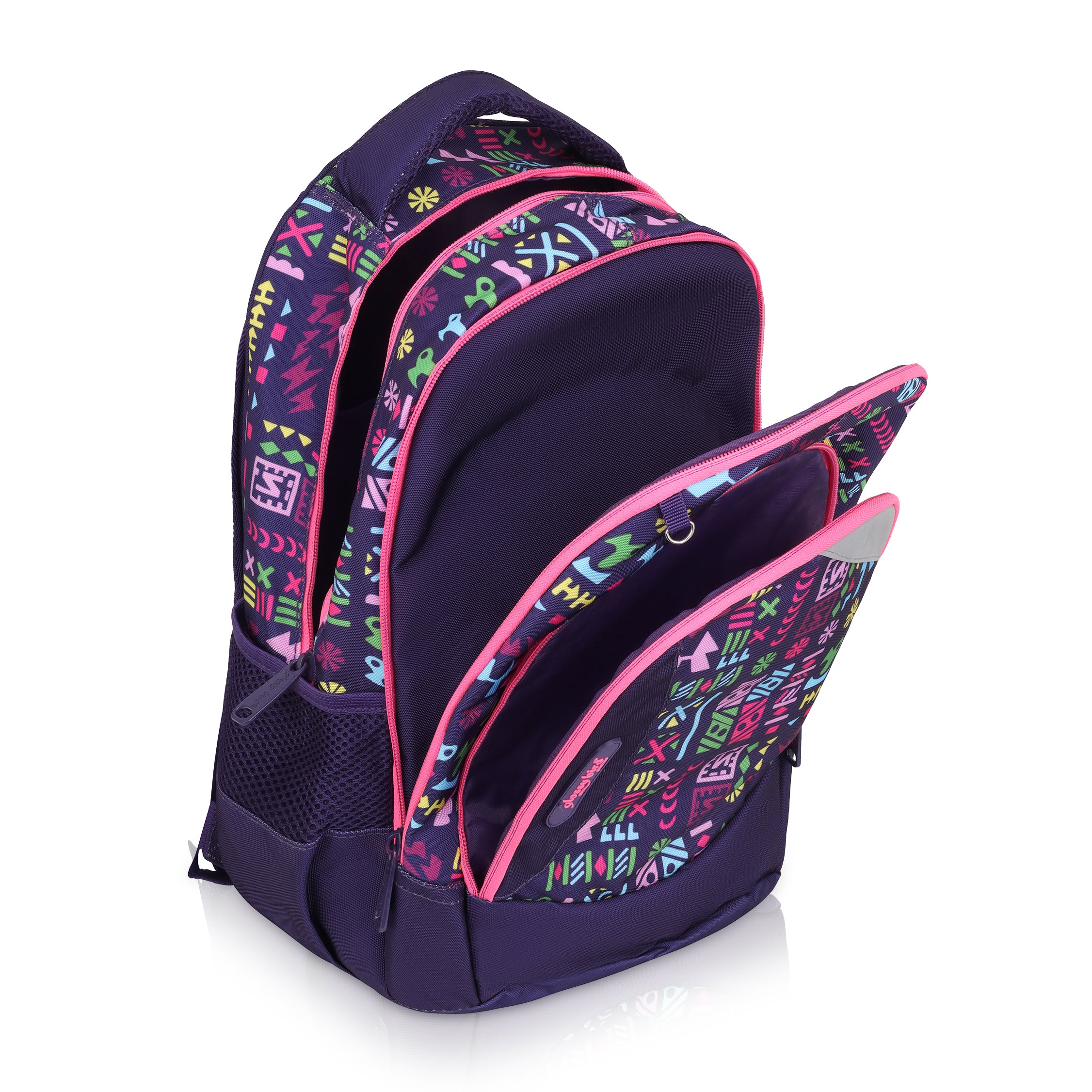 Echo Boomers Glossy Bird Backpack (BLACK) – Lightweight Water-Resistant School Bag for Girls & Boys with Detachable Pouch & Bottle Holder – Stylish Multi-Pocket Travel Backpack