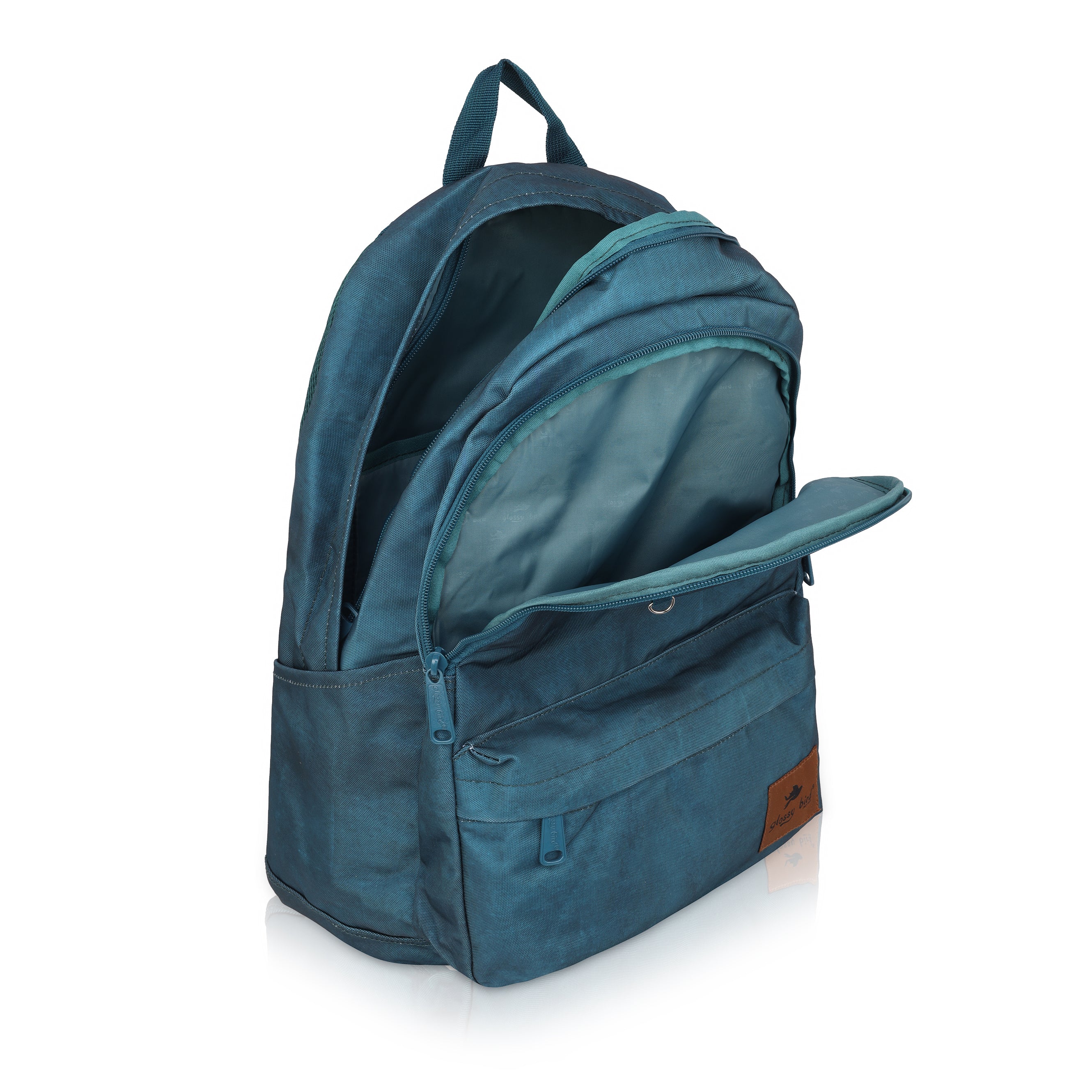 Echo Boomers Glossy Bird Backpack by Echo Boomers – Water-Resistant Bag with 3 Compartments, Bottle Holder, Padded Straps & Detachable Pouch – Ideal for School & Travel (Blue)