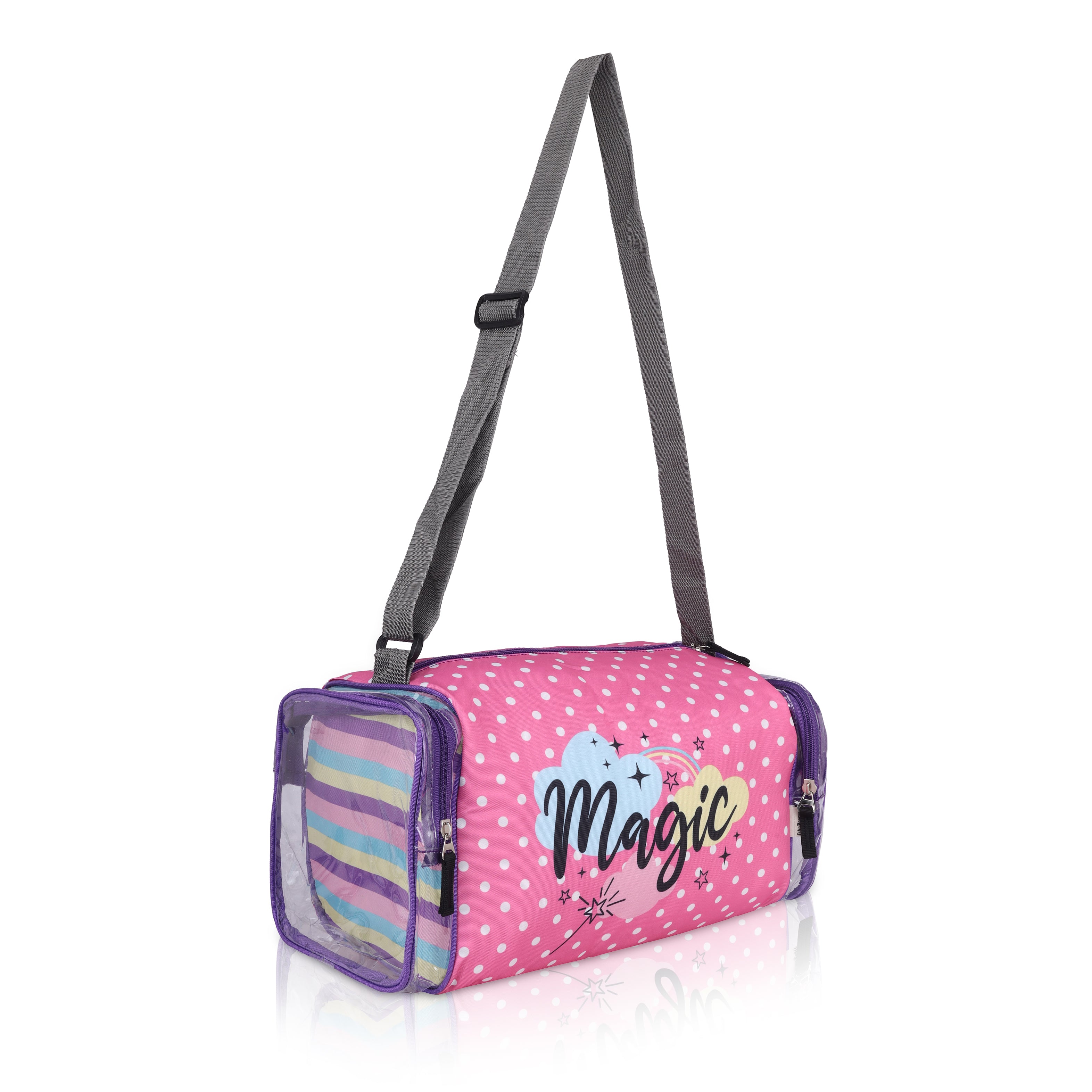 Echo Boomers Pink Magic Print Square Travel Duffle Gym Luggage Bag with PVC Side Compartments