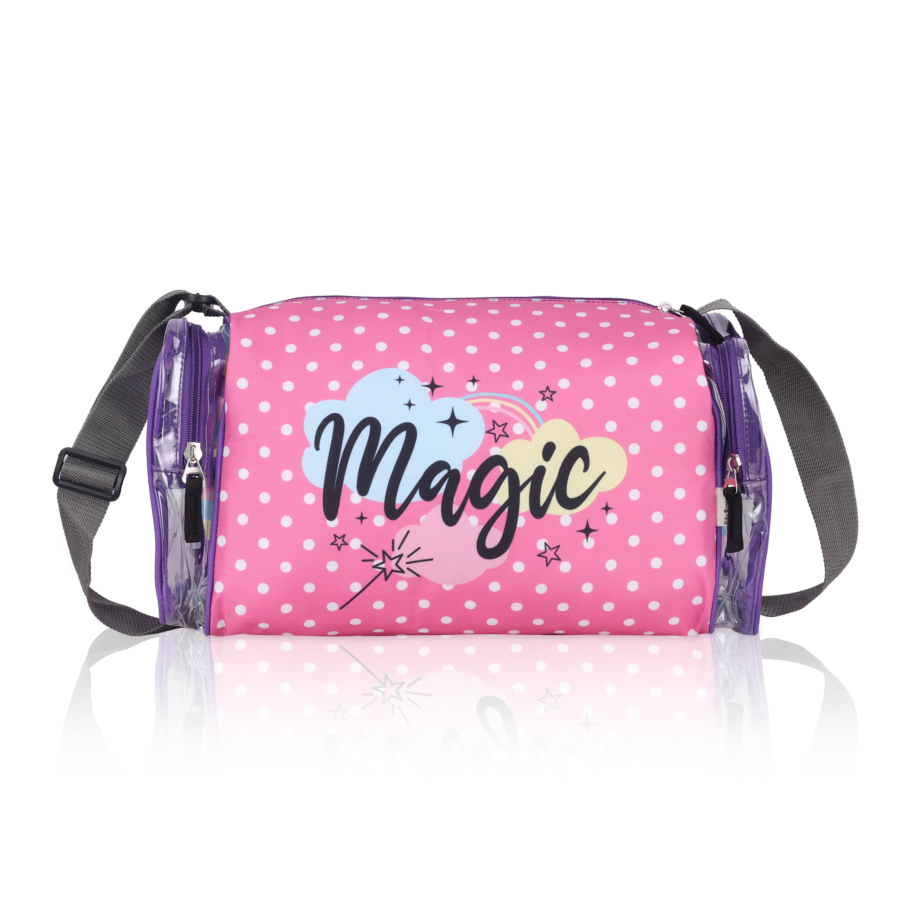 Echo Boomers Pink Magic Print Square Travel Duffle Gym Luggage Bag with PVC Side Compartments