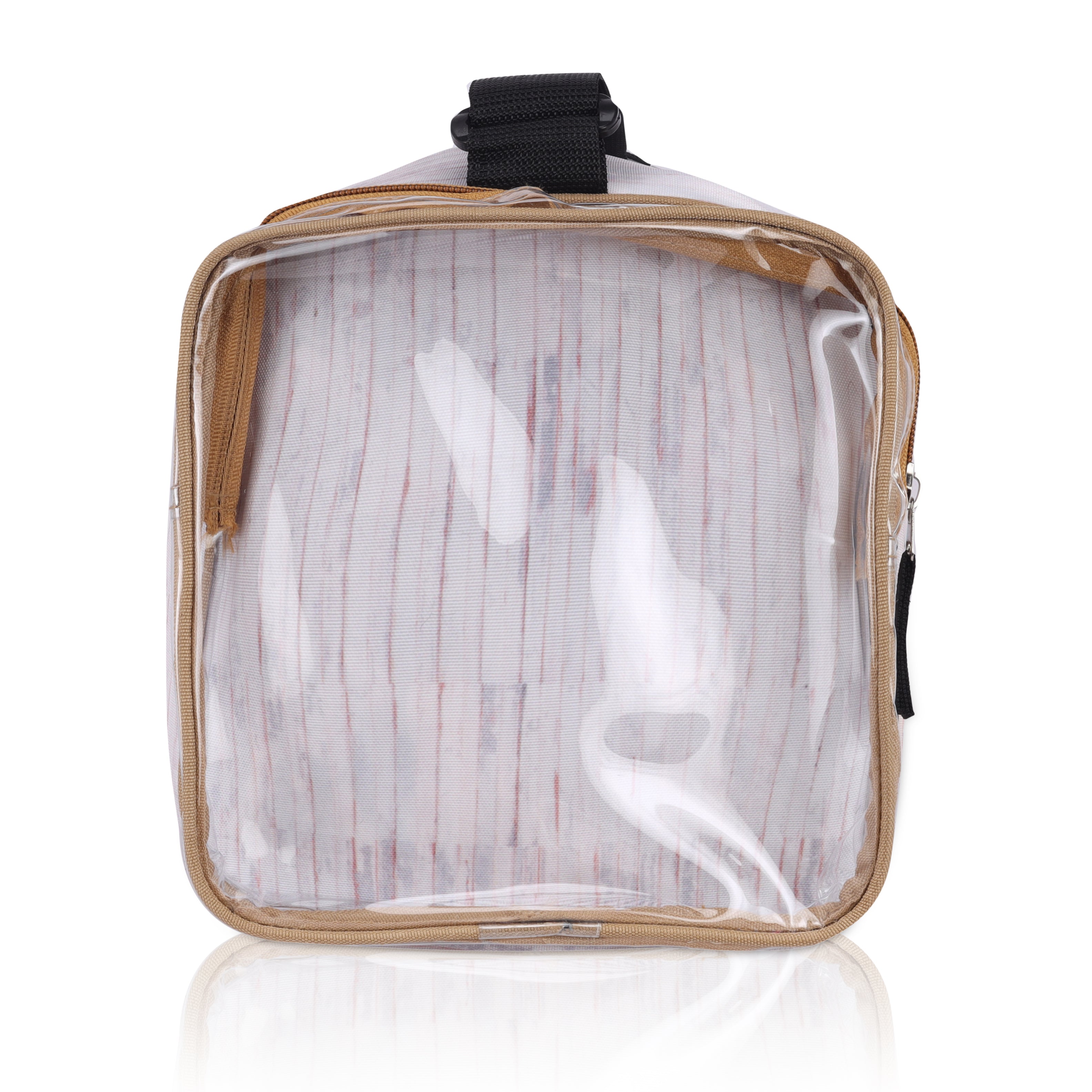 Echo Boomers White Enjoy the Rider Print Square Travel Duffle Gym Luggage Bag with PVC Side Compartments