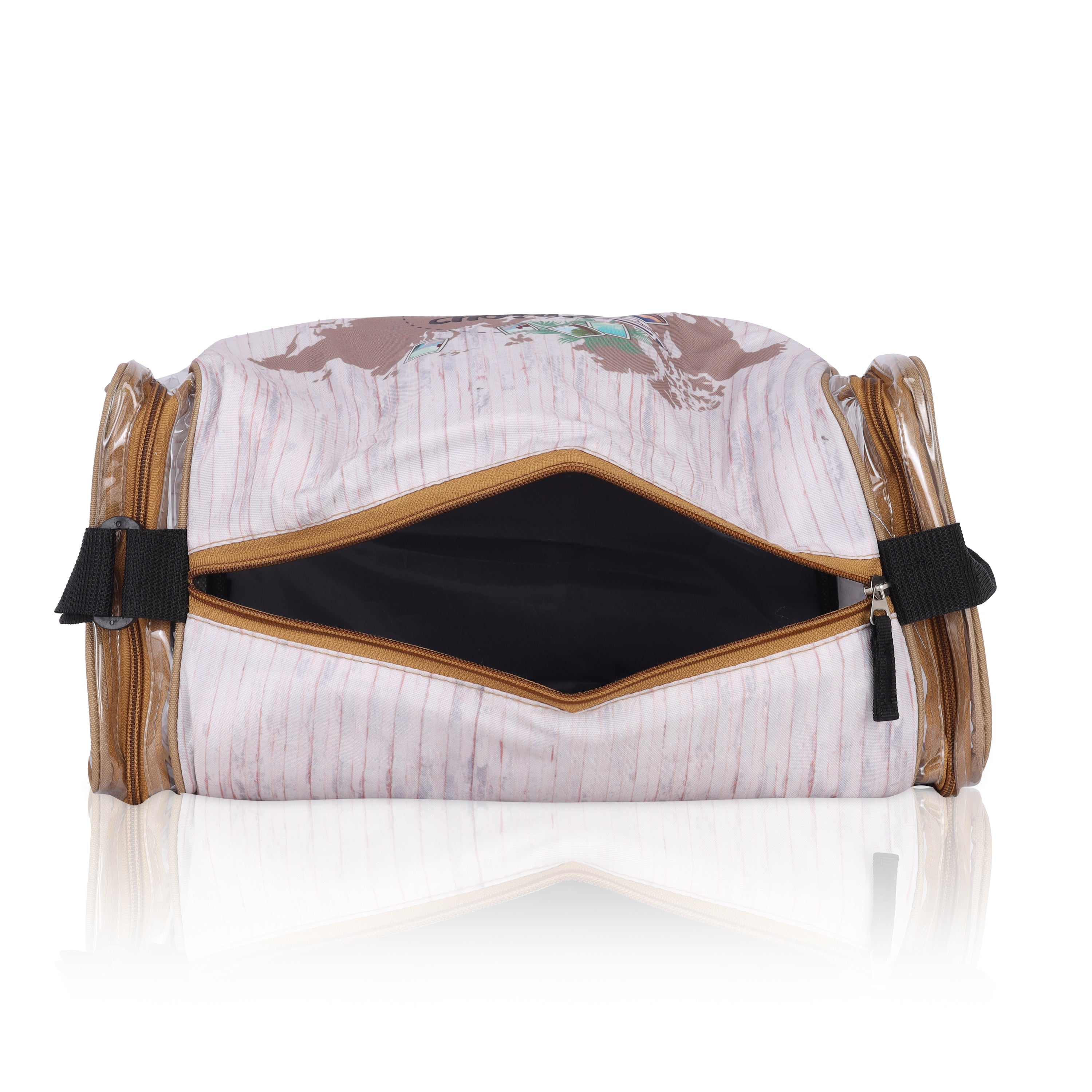 Echo Boomers White Enjoy the Rider Print Square Travel Duffle Gym Luggage Bag with PVC Side Compartments