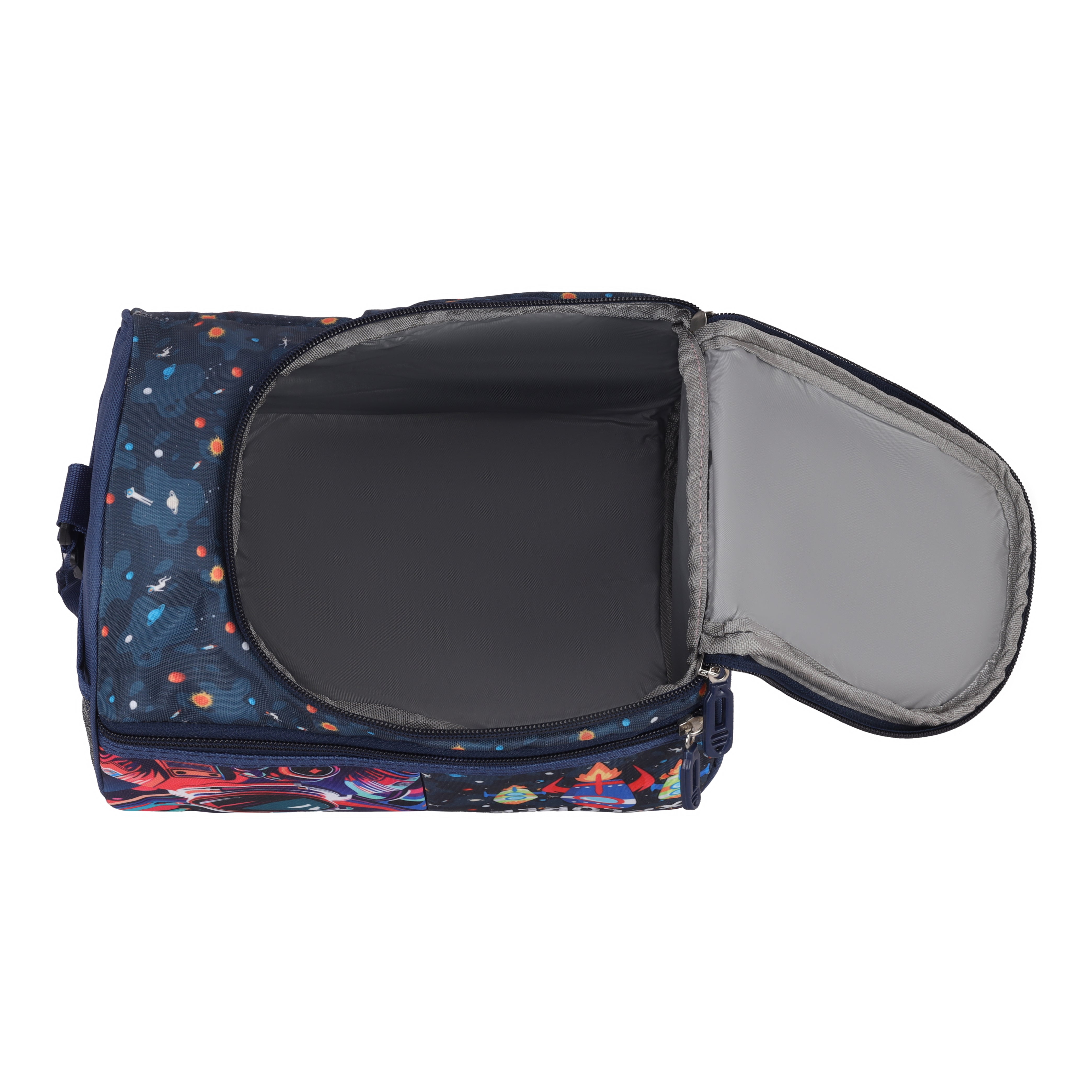 Echo Boomers Blue Explorer Printed Double Insulated Tiffin Lunch Bag with Multi Zipper Pockets - Blue