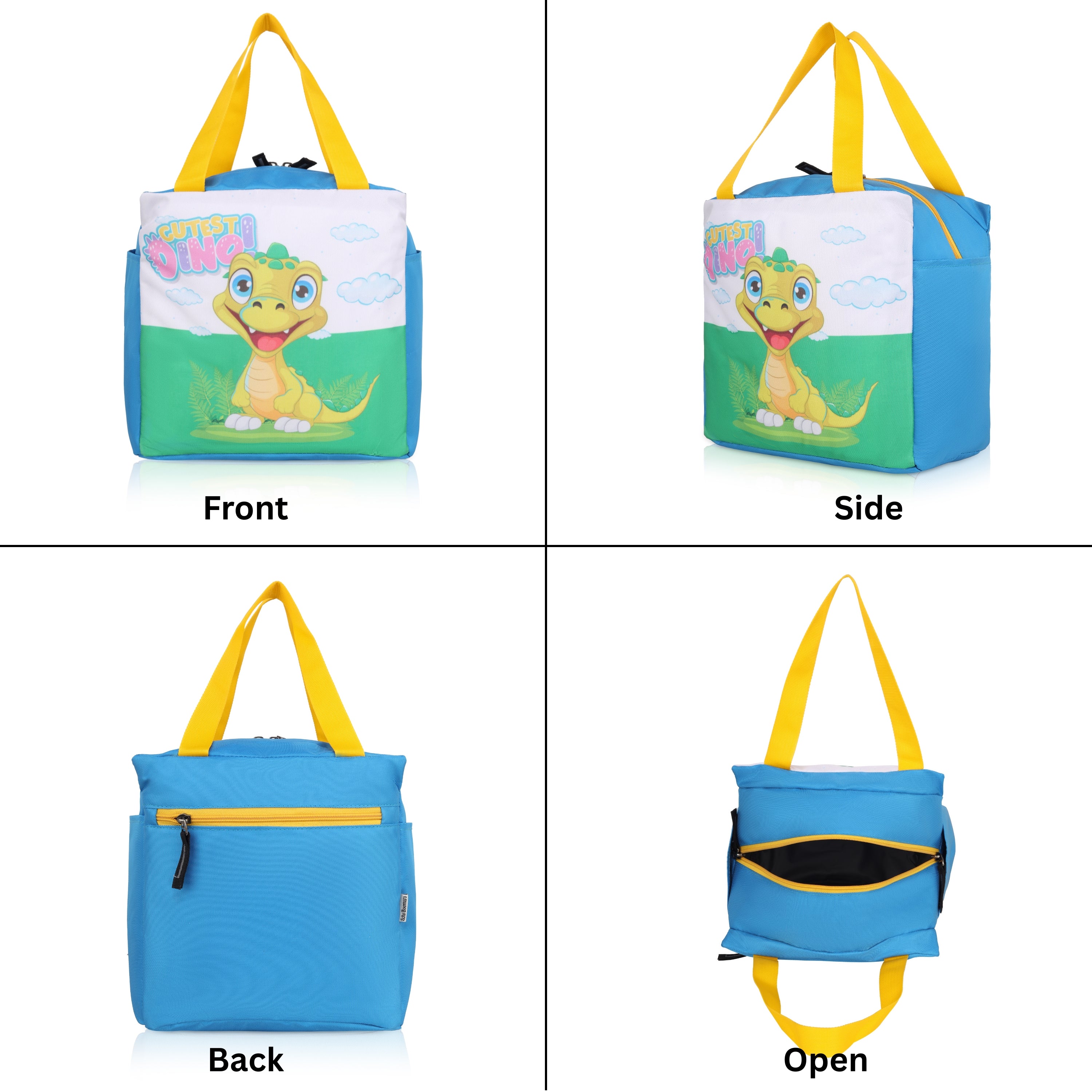 Echo Boomers Cutest Dino Print Sky Blue Lunch Bag for Kids | Stylish, Lightweight & Durable | School, Travel & Picnic Use | Premium Zipper, Sturdy Handle, Easy to Clean