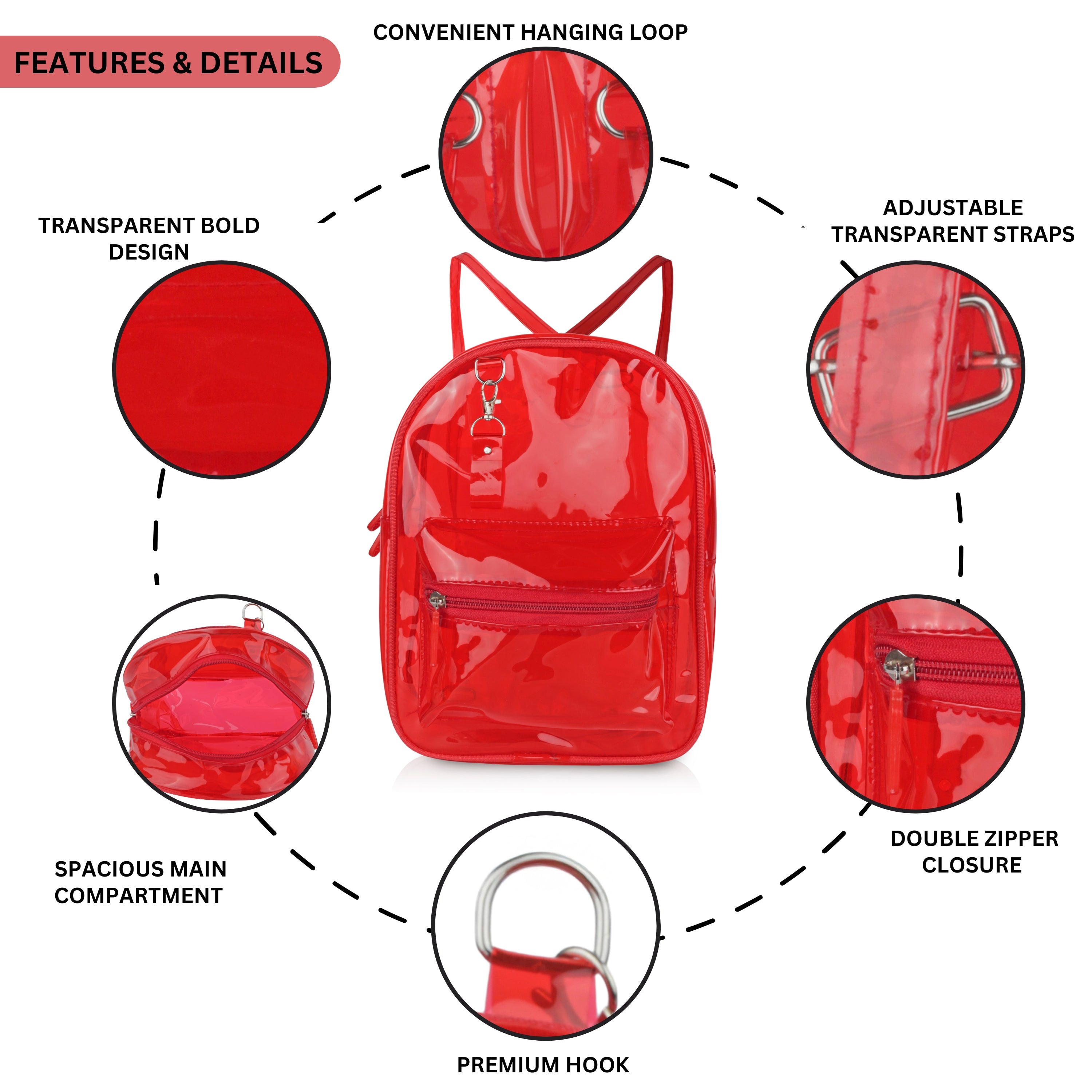 Echo Boomers Stylish Transparent Jelly Backpack | Trendy Neon  Clear Bag | 50 GSM Waterproof PVC School, College & Travel Backpack with Front Zipper Pocket