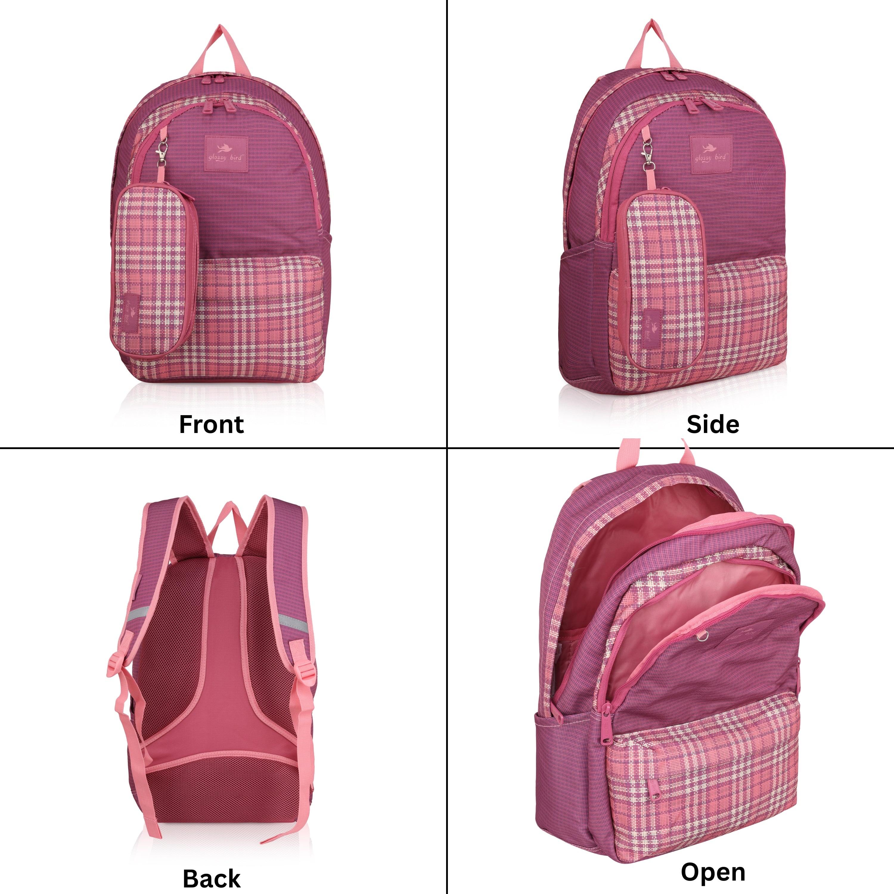 Echo Boomers Glossy Bird 21L Unisex Backpack with Pouch – Stylish Check Design, 3 Compartments, Front Pocket, Bottle Holder – Water-Resistant School, Travel, Office Bag (Yellow