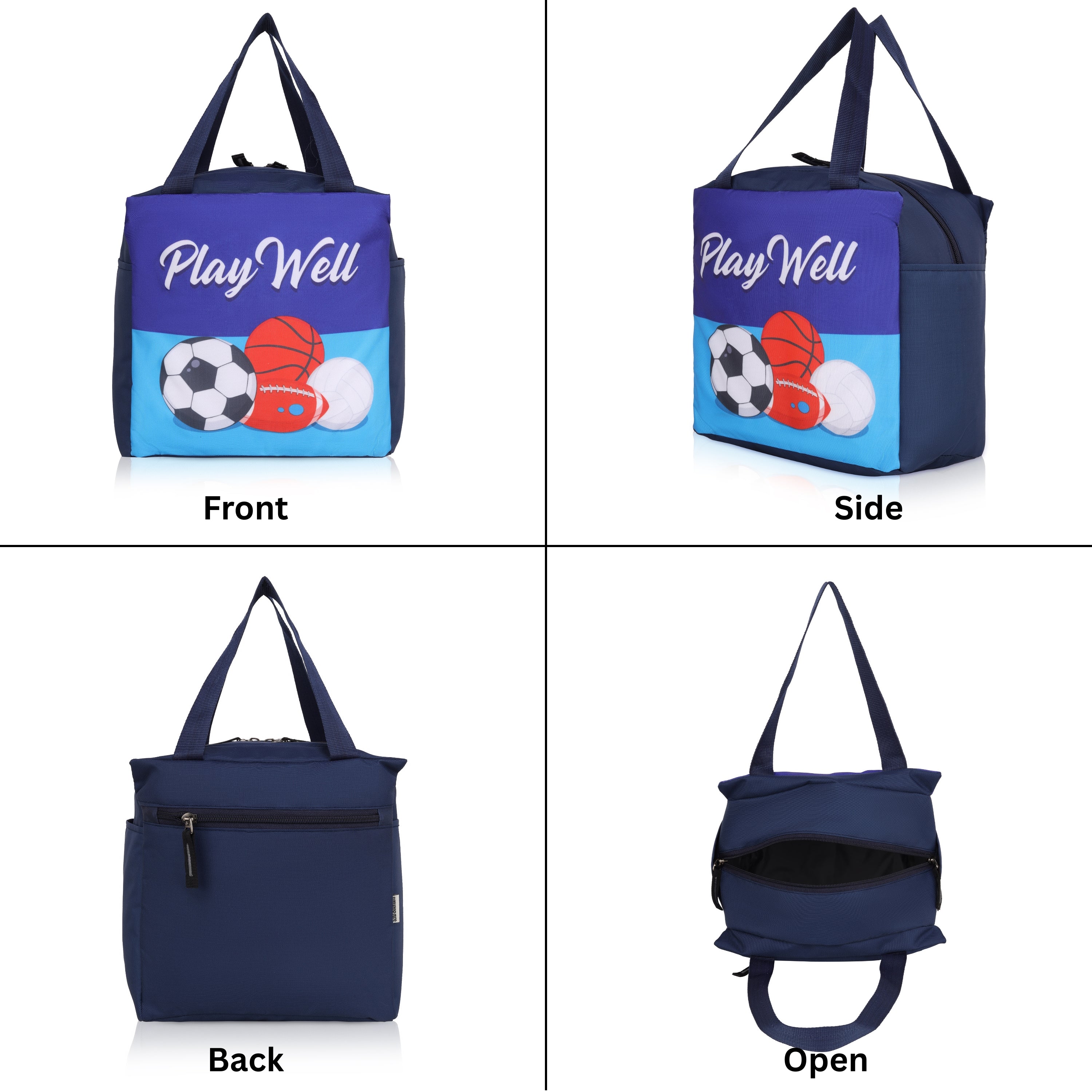 Echo Boomers Play Well Football Print Navy Lunch Bag for Kids | Stylish, Lightweight & Durable | School, Travel & Picnic Use | Premium Zipper, Sturdy Handle, Easy to Clean