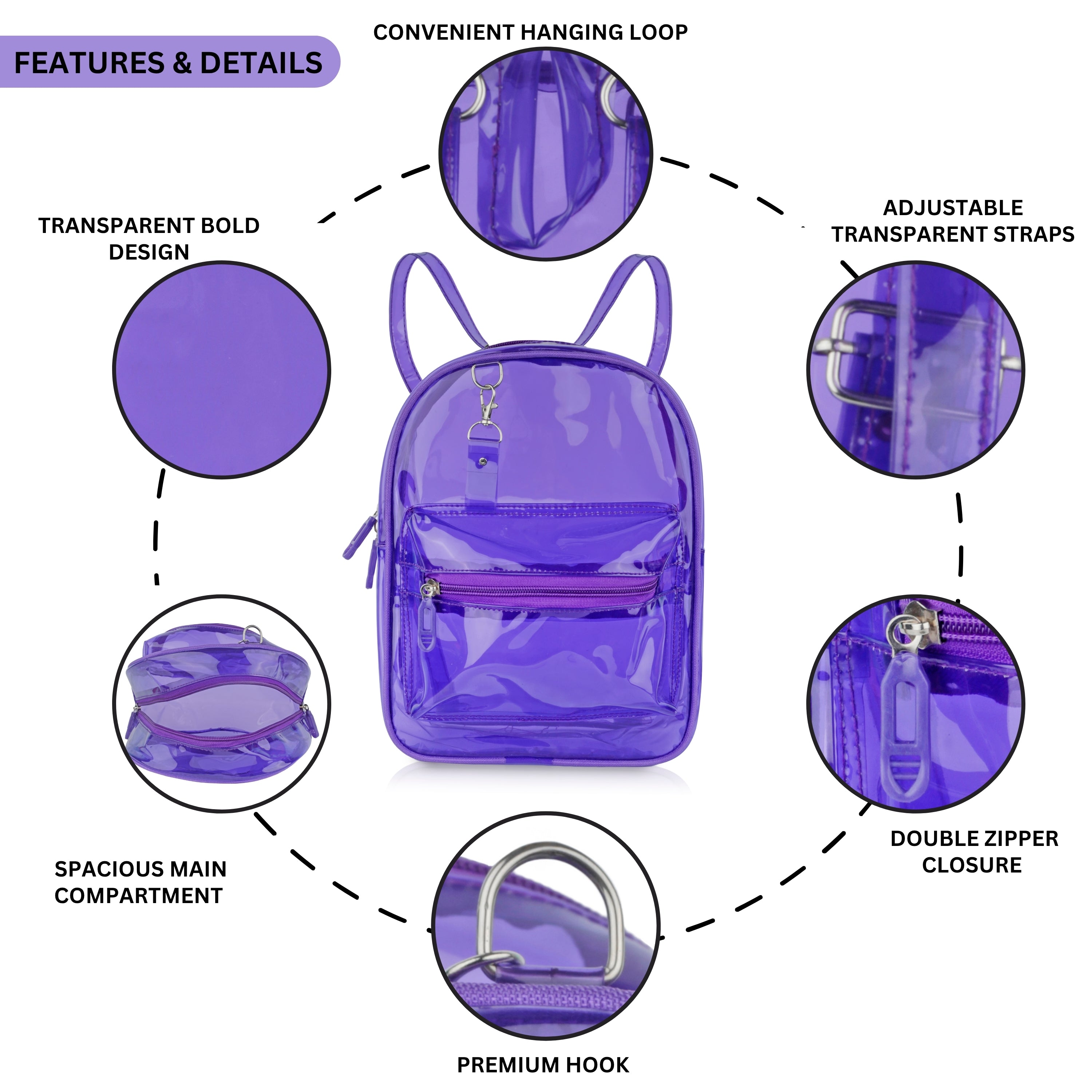 Echo Boomers Stylish Transparent Jelly Backpack | Trendy Neon  Clear Bag | 50 GSM Waterproof PVC School, College & Travel Backpack with Front Zipper Pocket