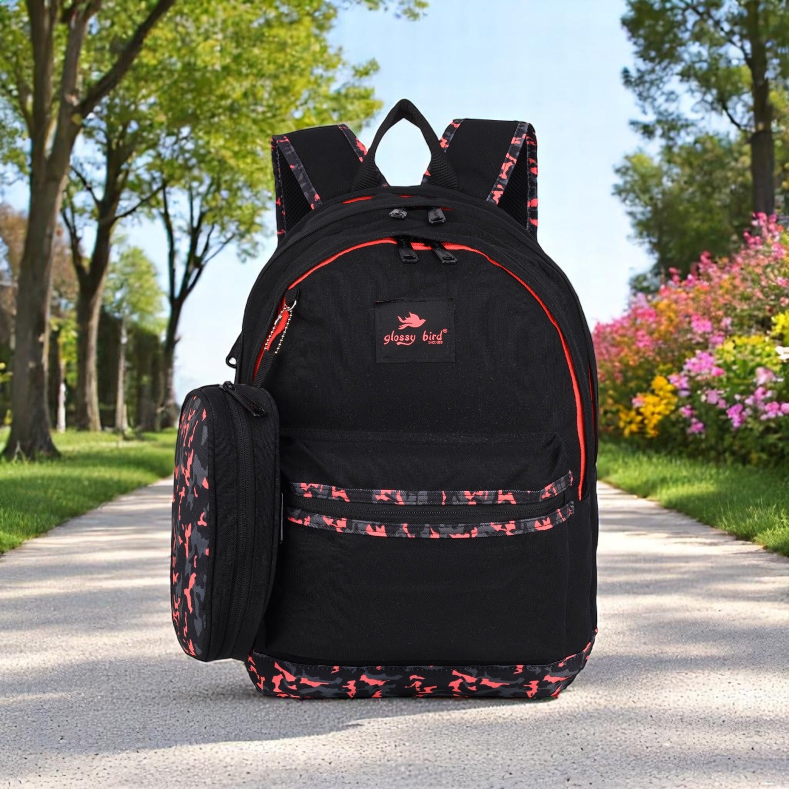 Echo Boomers Glossy Bird Backpack (PURPLE) – Water-Resistant School, Travel & Office Bag for Men & Women with Detachable Pouch, Padded Straps, Multi-Pockets & Reflective Strips