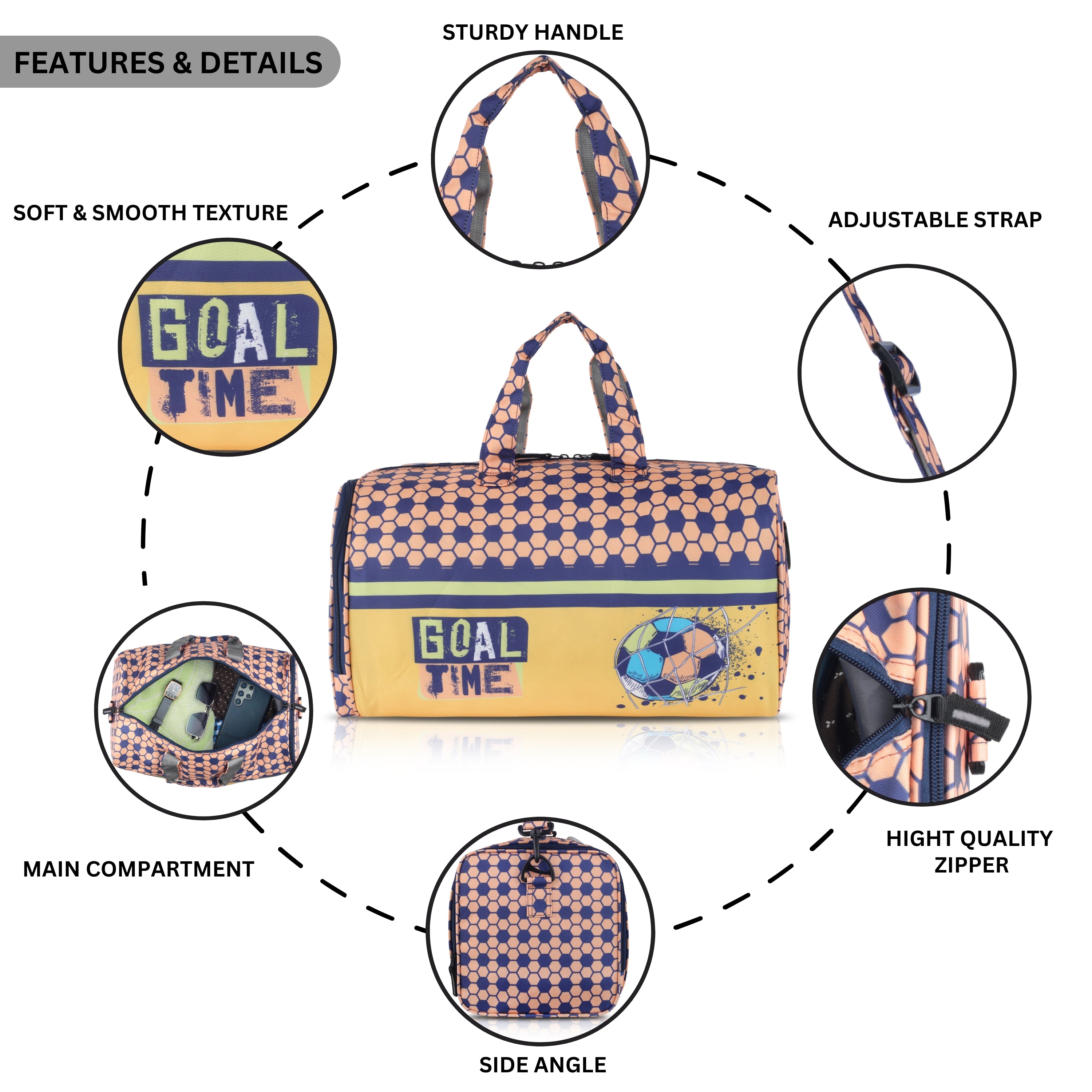 Echo Boomers Square Goal Print Duffle Bag – Stylish Travel & Gym Bag with Shoe Compartment