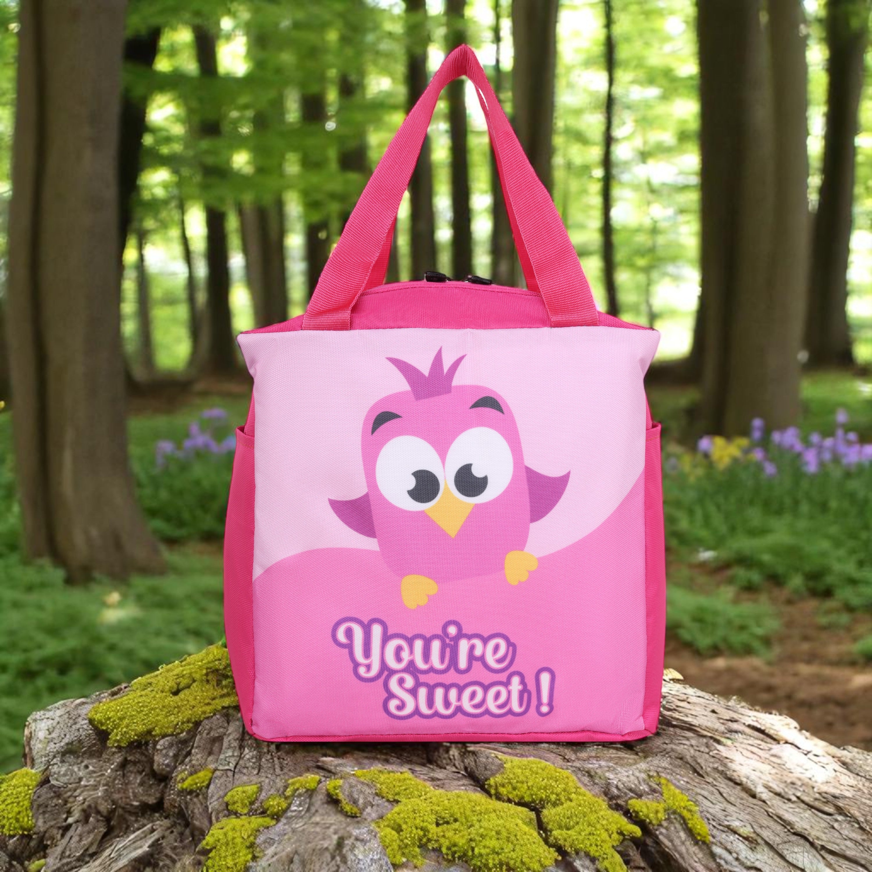 Echo Boomers You Are Sweet Pink Bird Print Lunch Bag for Kids | Stylish, Lightweight & Durable | School, Travel & Picnic Use | Premium Zipper, Sturdy Handle, Easy to Clean