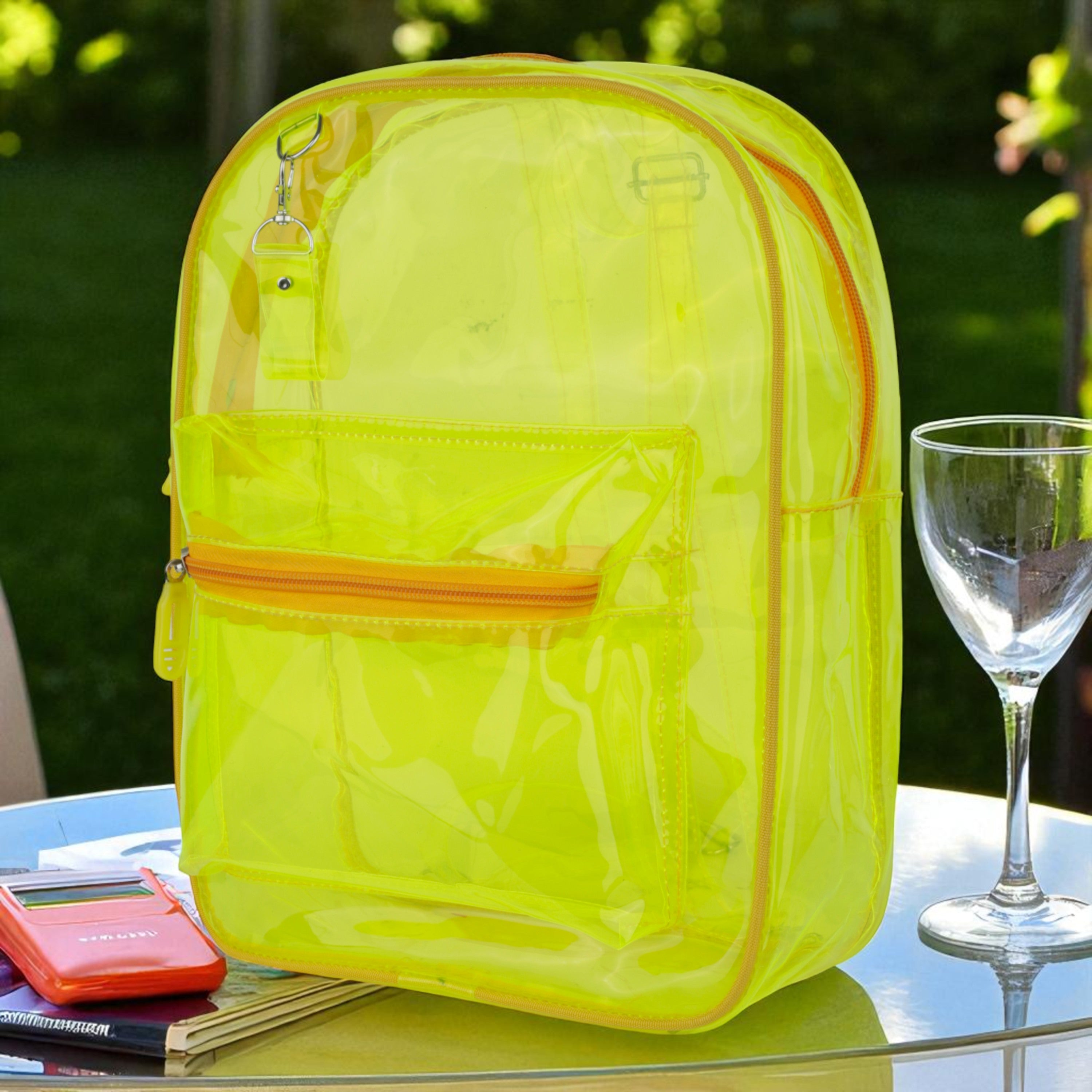 Echo Boomers Stylish Transparent Jelly Backpack | Trendy Neon Yellow Clear Bag | 50 GSM Waterproof PVC School, College & Travel Backpack with Front Zipper Pocket