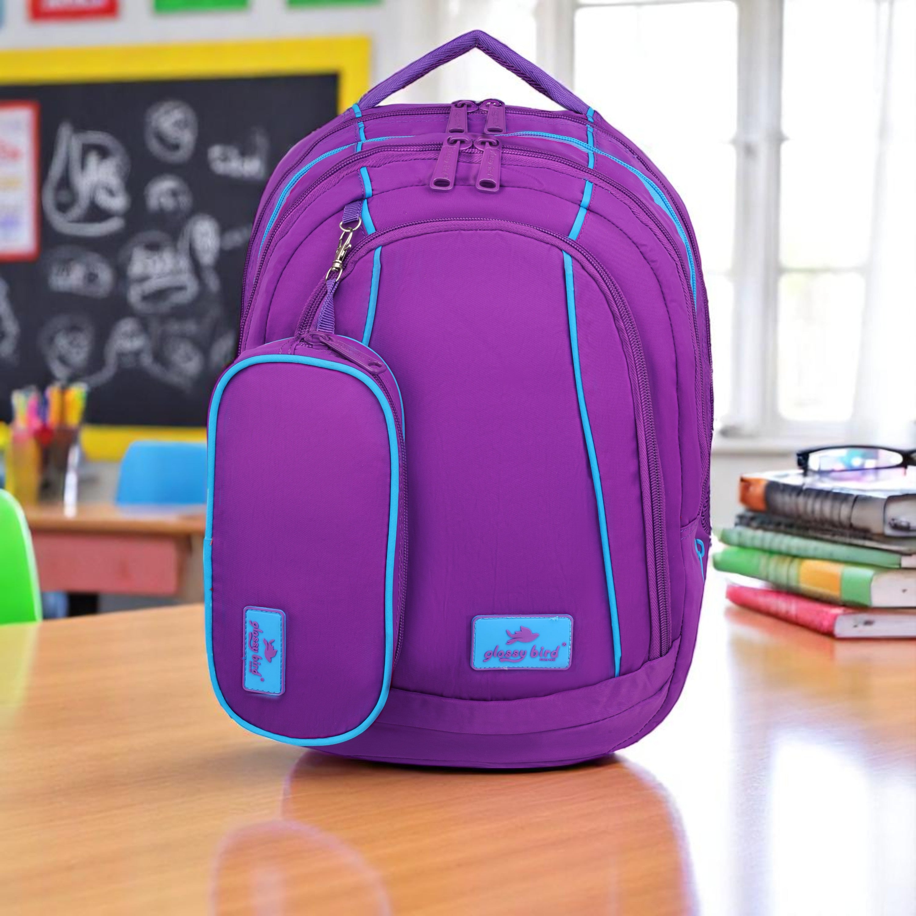 Echo Boomers Glossy Bird Backpack (PINK) – Water-Resistant Unisex Bag with 4 Compartments, Detachable Pouch, Bottle Holder & Padded Straps – School, College, Work & Travel Bag