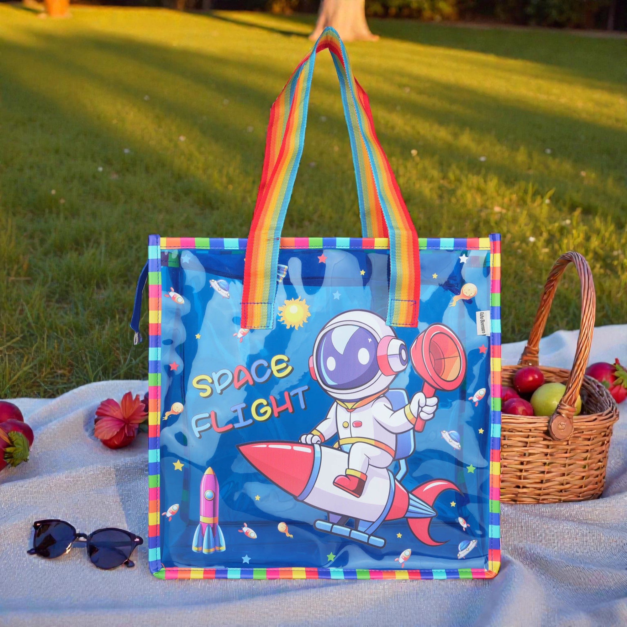 Echo Boomers Jelly Green Transparent Tote Bag for Girls & Boys | UV Printed Let’s Travel Design | Waterproof PVC Handbag | Lightweight Shopping, Outdoor, Beach & Swimming Carry Bag