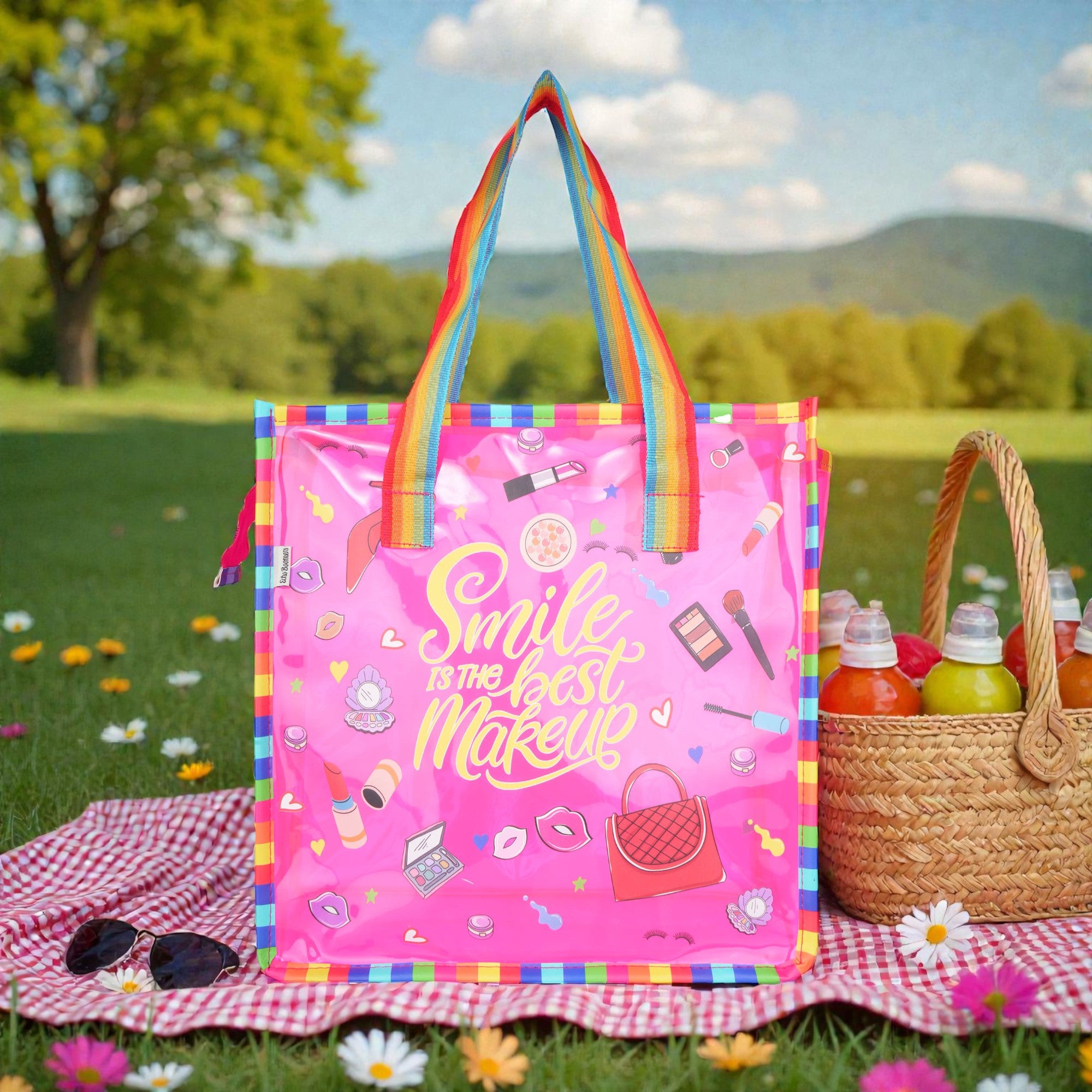 Echo Boomers Jelly Green Transparent Tote Bag for Girls & Boys | UV Printed Let’s Travel Design | Waterproof PVC Handbag | Lightweight Shopping, Outdoor, Beach & Swimming Carry Bag