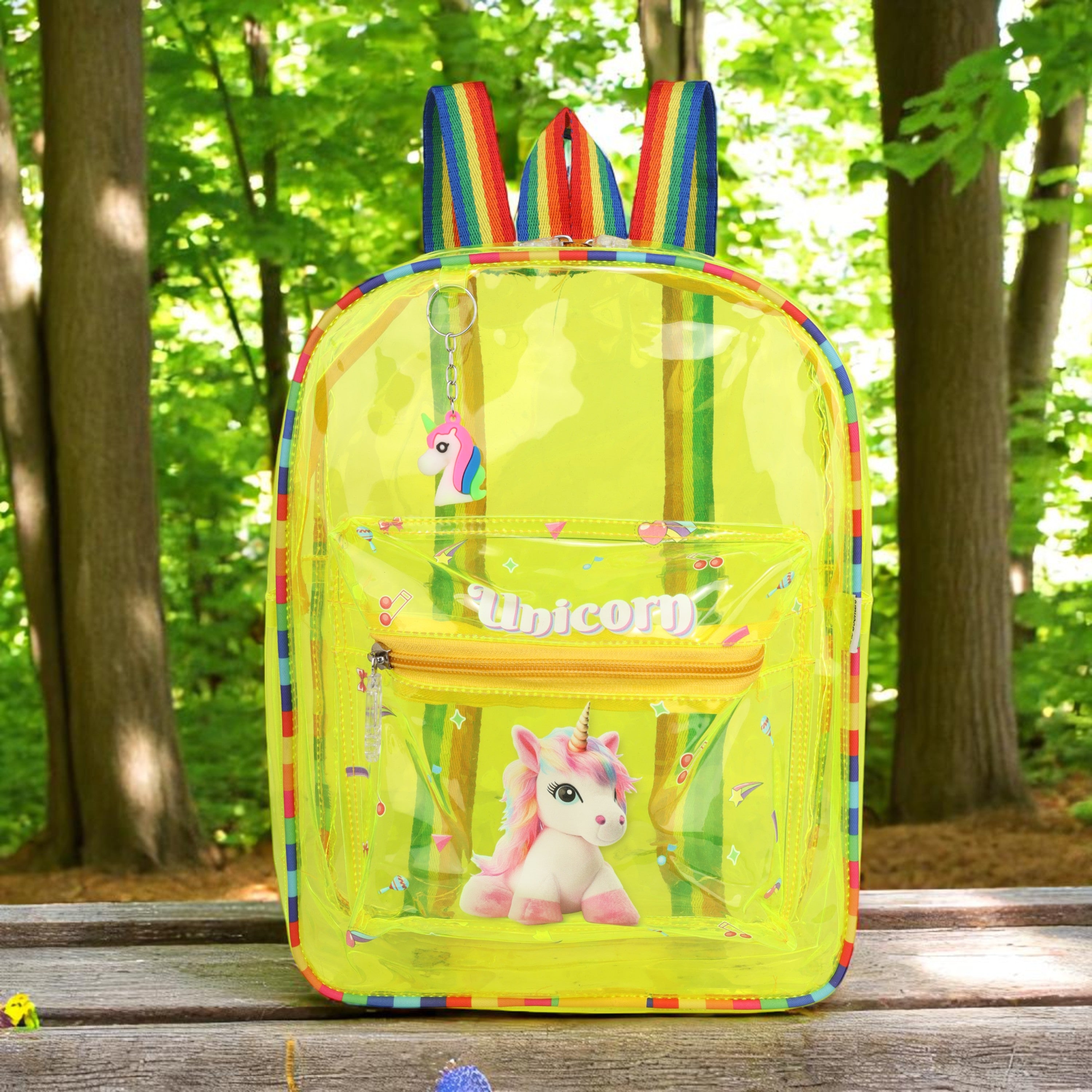 Echo Boomers Yellow Jelly Backpack Stylish, Lightweight & Durable with Unicorn Print, “Unicorn” Text, Transparent Soft Plastic, Adjustable Straps, Sturdy Handle, Premium Zipper & Versatile Design for School and Play.