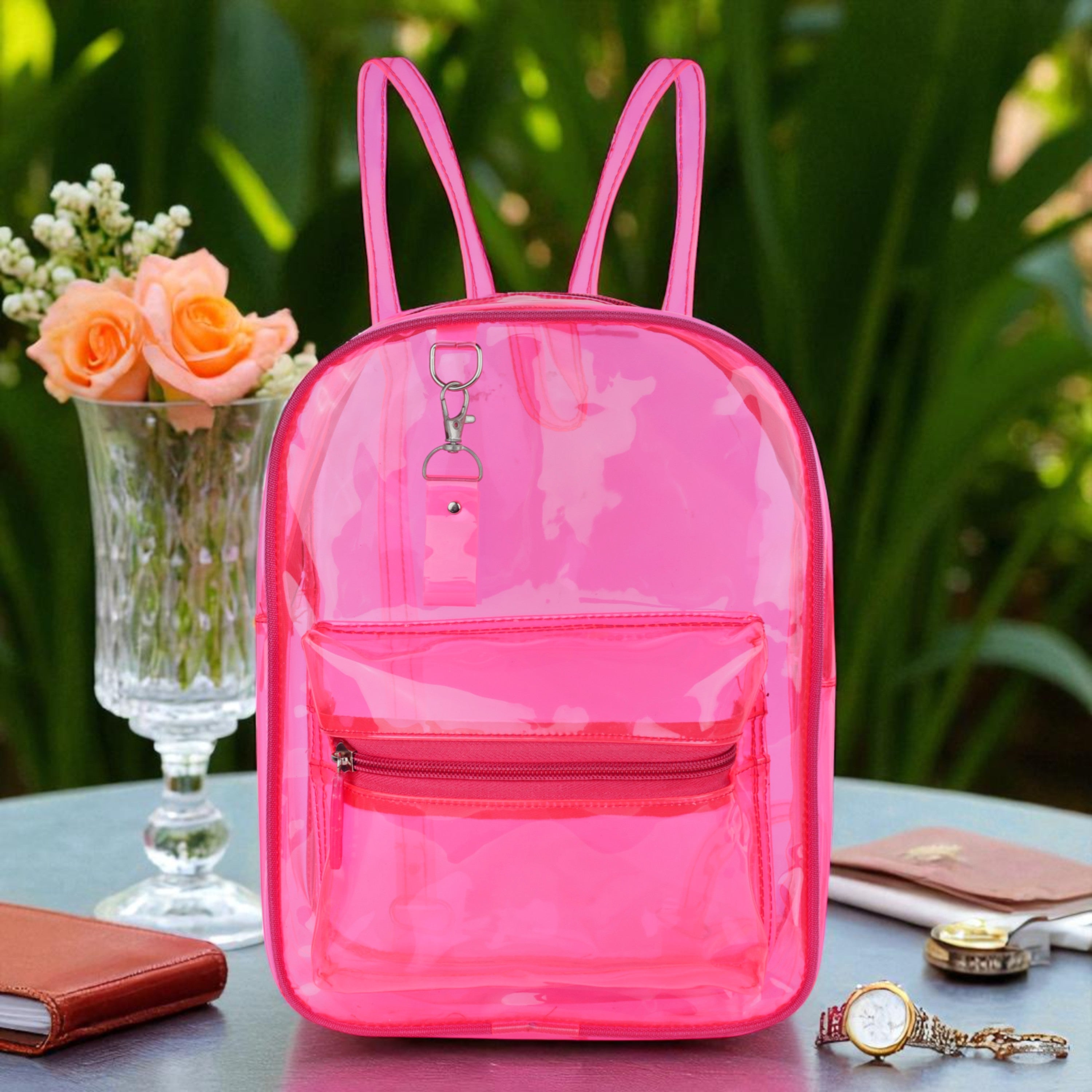 Echo Boomers Stylish Transparent Jelly Backpack | Trendy Neon  Clear Bag | 50 GSM Waterproof PVC School, College & Travel Backpack with Front Zipper Pocket