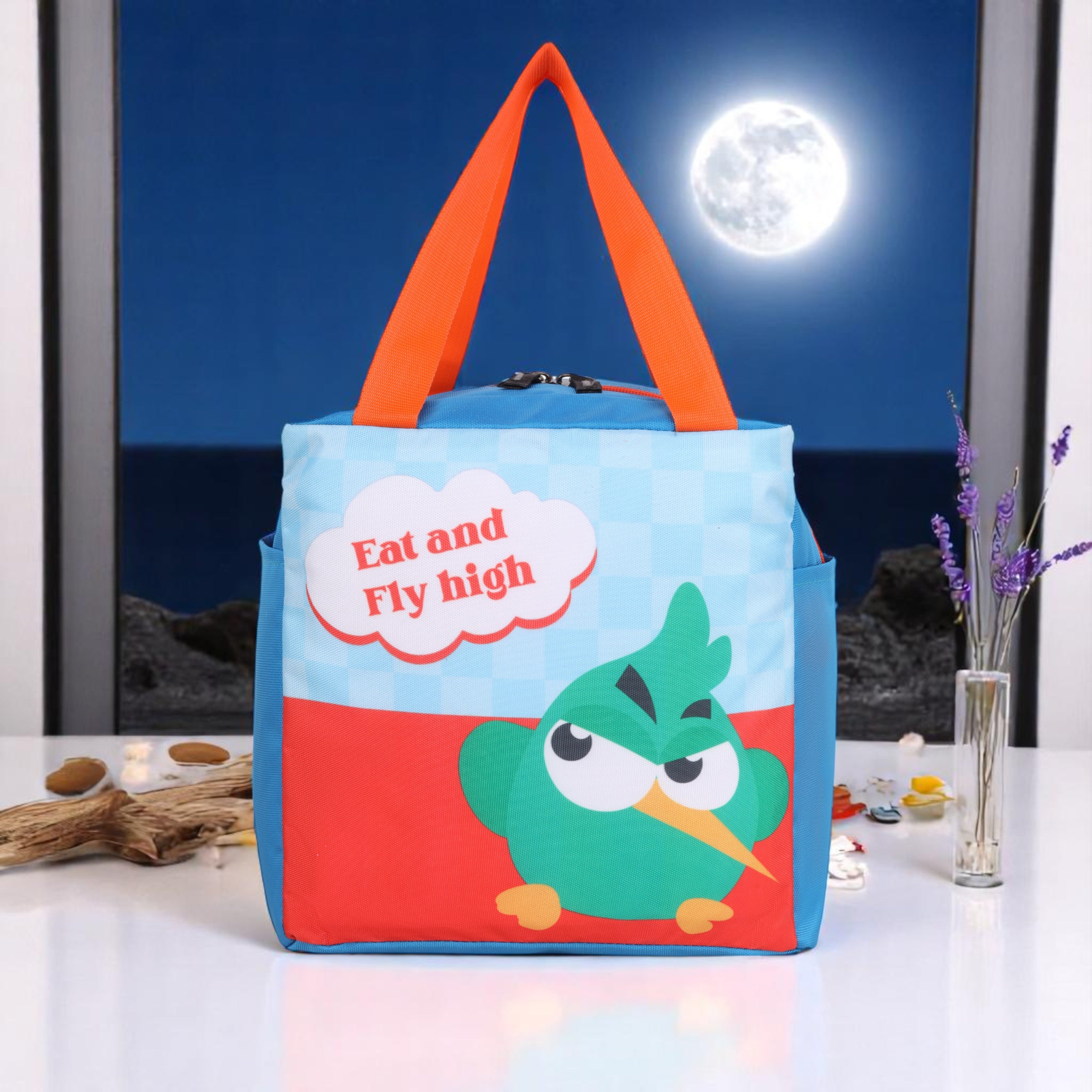 Echo Boomers Eat & Fly High Green Bird Lunch Bag for Kids | Stylish, Lightweight & Durable | School, Travel & Picnic Use | Premium Zipper, Sturdy Handle, Easy to Clean