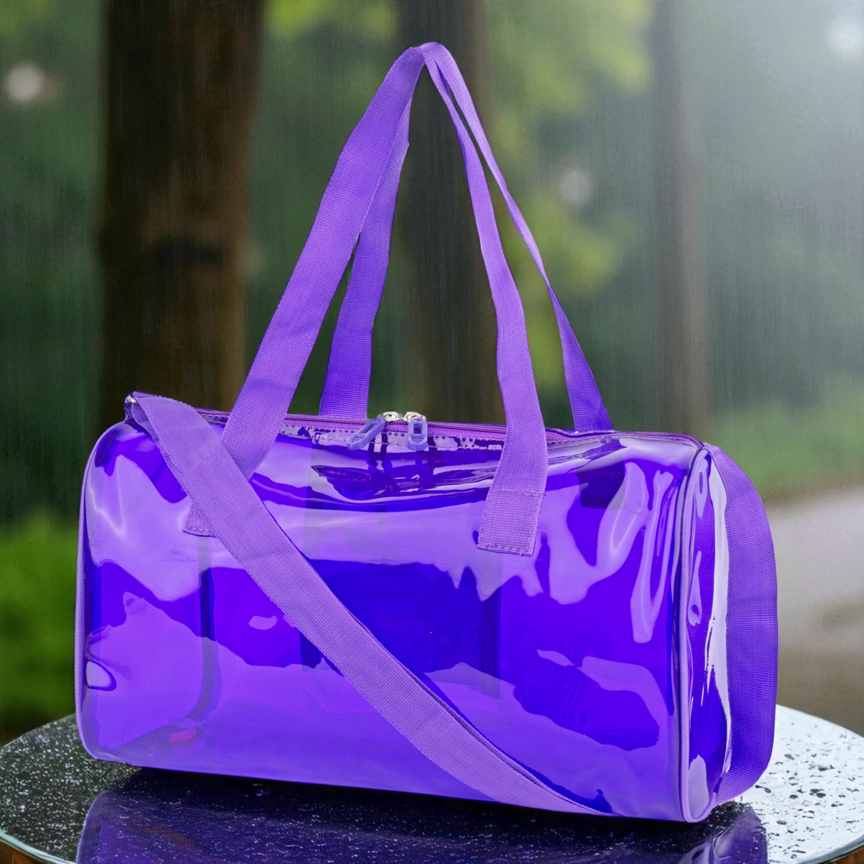 Echo Boomers Bold Blue Transparent Jelly Duffle Bag with Matching Pouch | 50 GSM Waterproof PVC Travel Gym Tote | Lightweight Shoulder Handbag for Women, Girls, College, Sports & Weekend Trips
