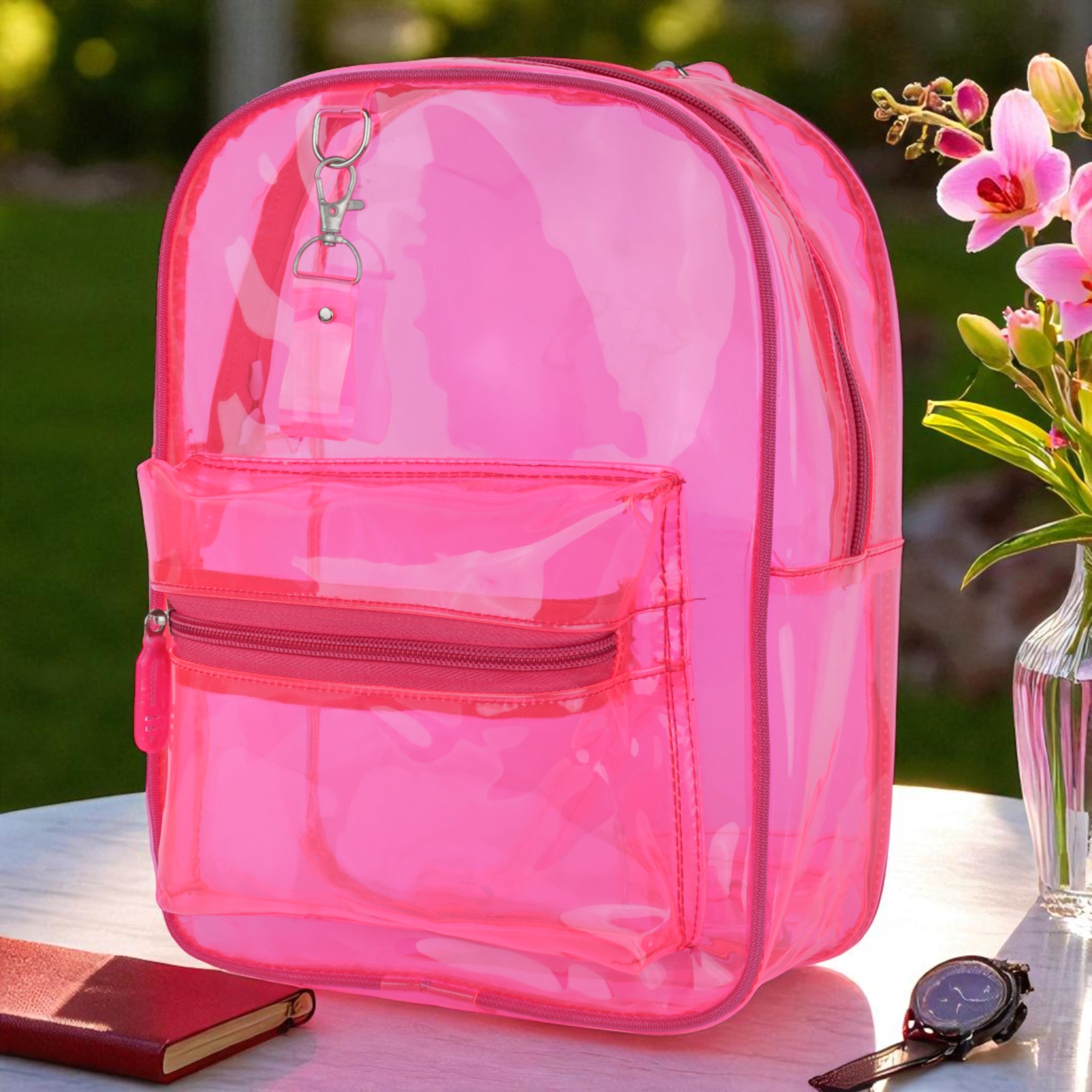 Echo Boomers Stylish Transparent Jelly Backpack | Trendy Neon  Clear Bag | 50 GSM Waterproof PVC School, College & Travel Backpack with Front Zipper Pocket