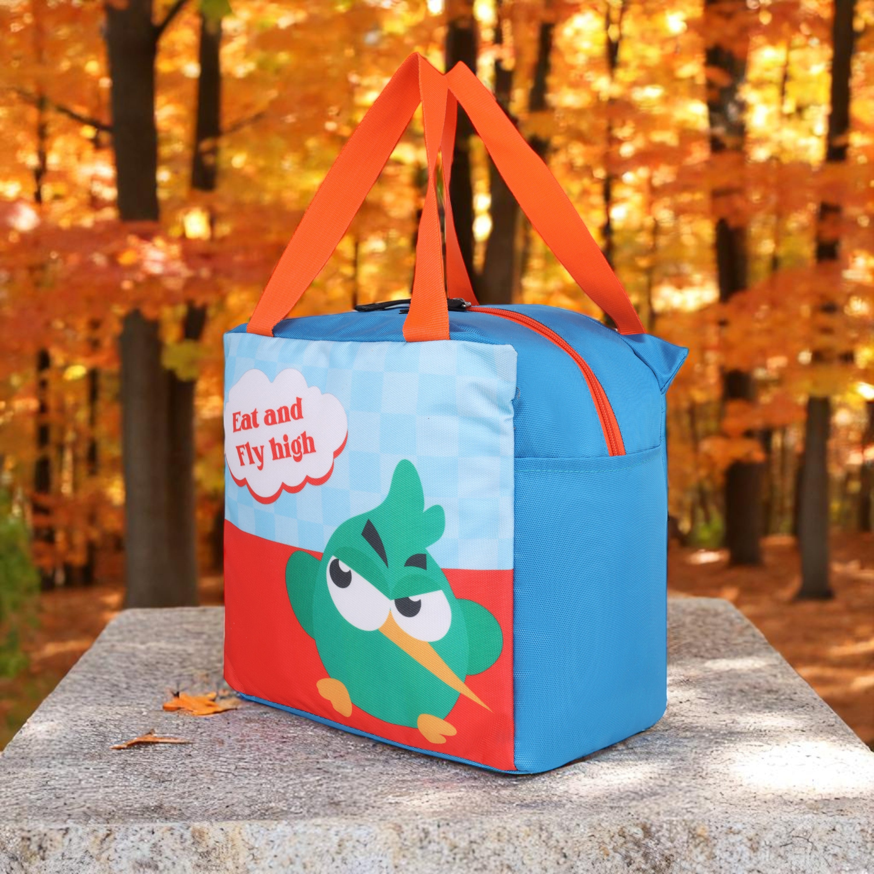 Echo Boomers Eat & Fly High Green Bird Lunch Bag for Kids | Stylish, Lightweight & Durable | School, Travel & Picnic Use | Premium Zipper, Sturdy Handle, Easy to Clean