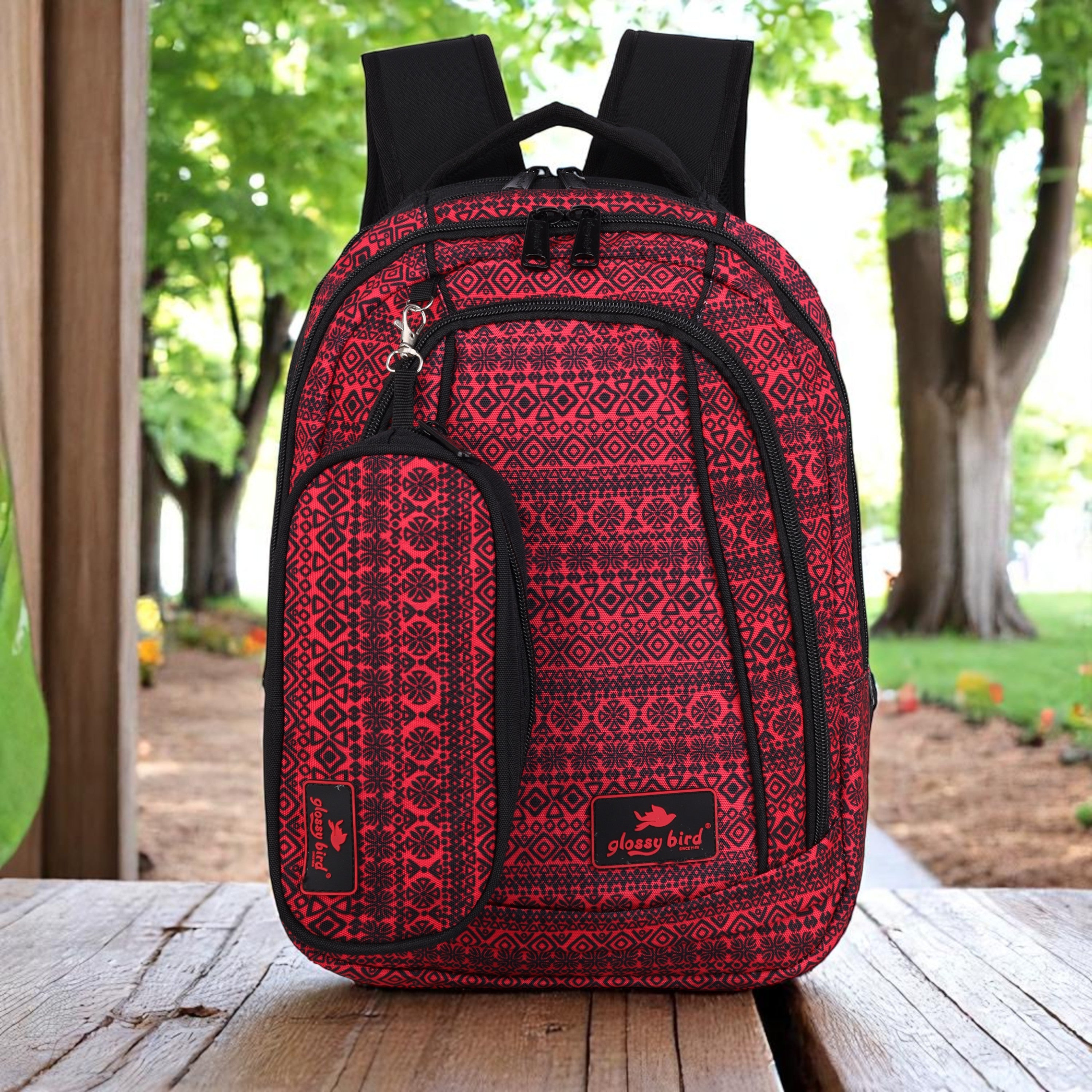 Echo Boomers Glossy Bird Unisex Backpack for School, Office & Travel – Water-Resistant, Lightweight Bag with 4 Compartments, Bottle Holder, Detachable Pouch & Ergonomic Straps (Purple)
