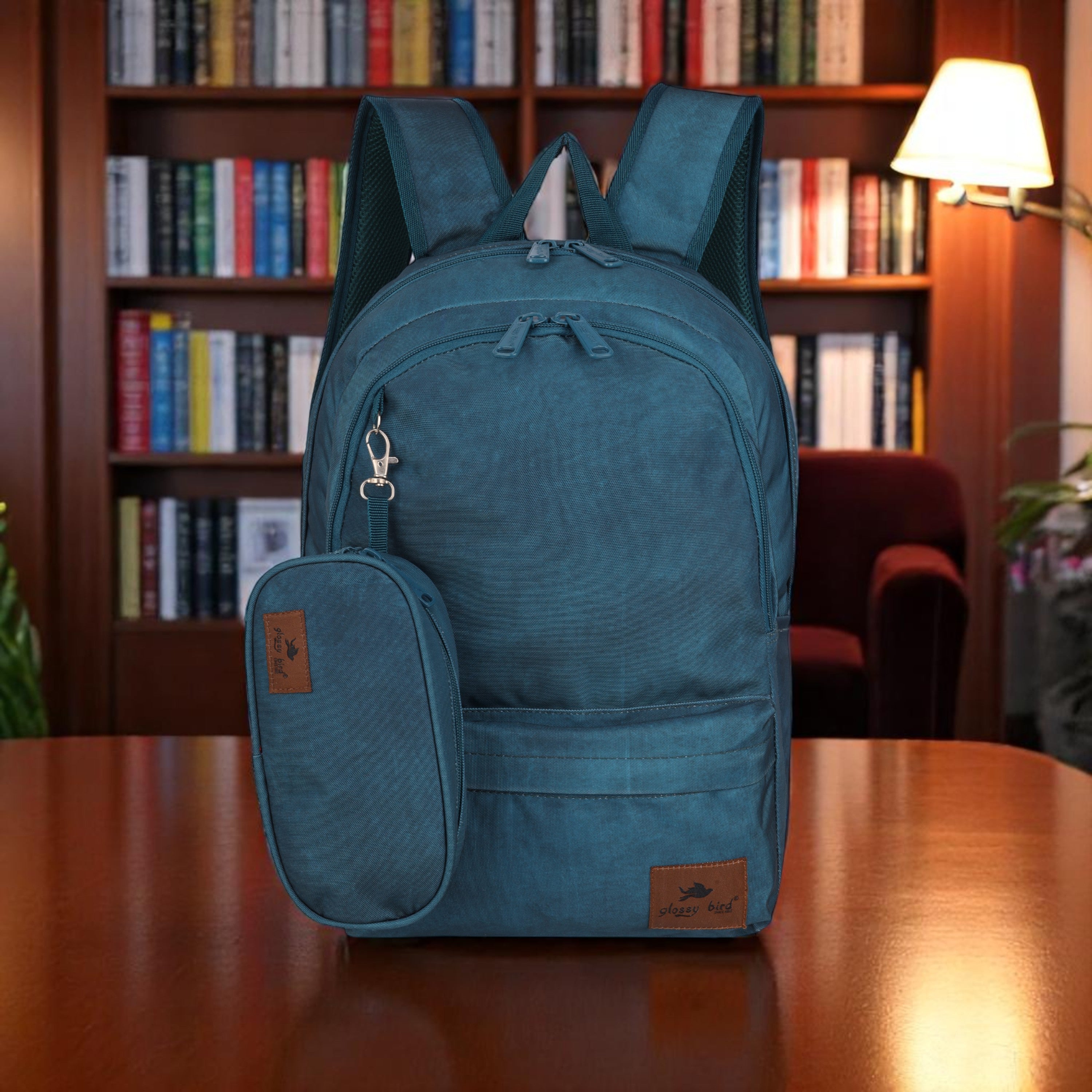 Echo Boomers Glossy Bird Backpack by Echo Boomers – Water-Resistant Bag with 3 Compartments, Bottle Holder, Padded Straps & Detachable Pouch – Ideal for School & Travel (Blue)