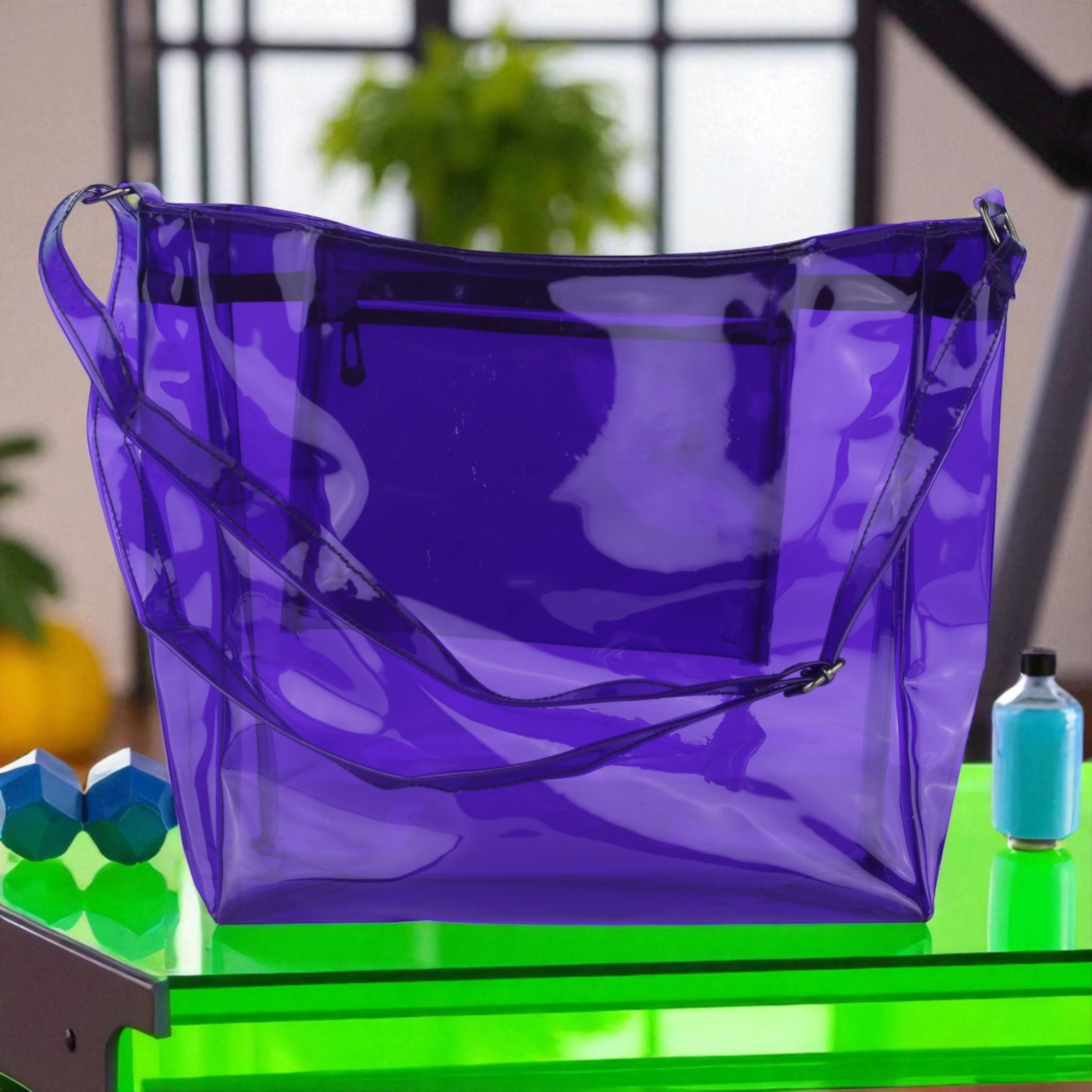 Echo Boomers Transparent Shoulder Bag – Neon Orange, Pink, Green ,Purple, Yellow & Blue| Stylish, Spacious, Durable & Multipurpose PVC Tote