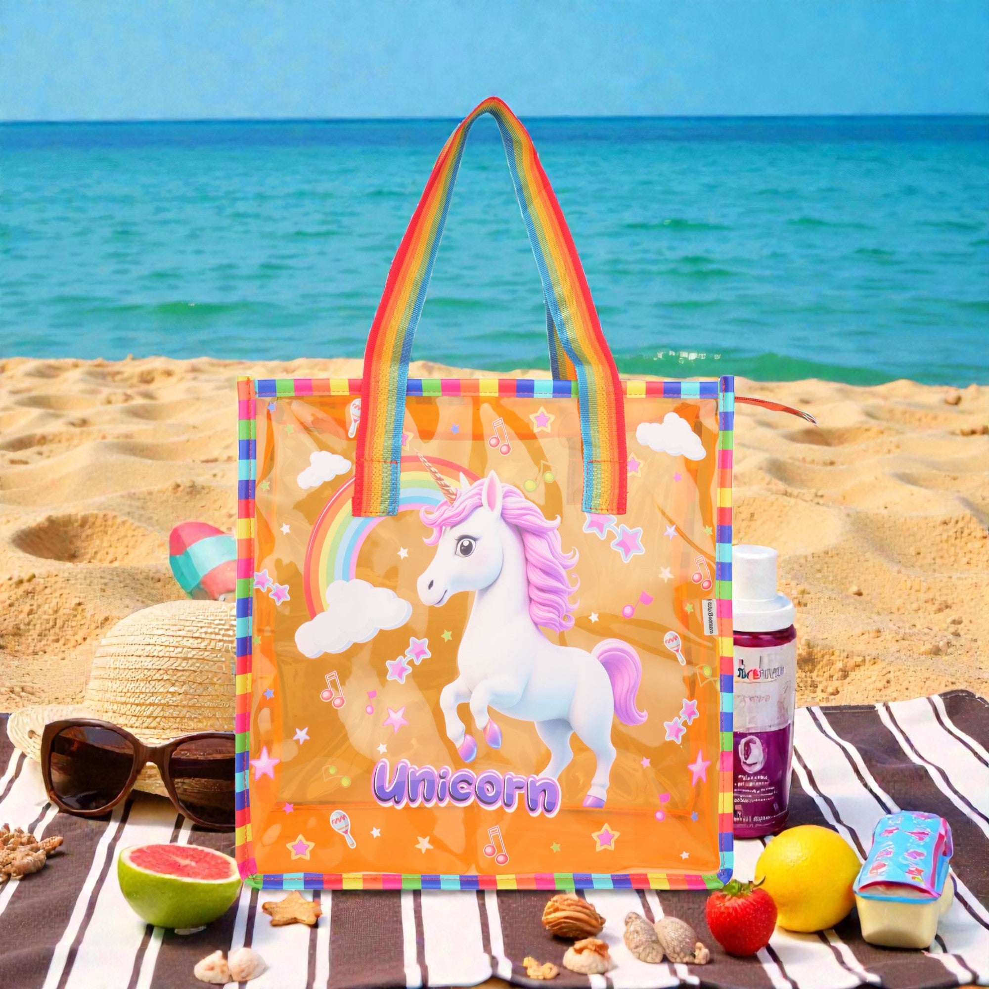 Echo Boomers Jelly Green Transparent Tote Bag for Girls & Boys | UV Printed Let’s Travel Design | Waterproof PVC Handbag | Lightweight Shopping, Outdoor, Beach & Swimming Carry Bag