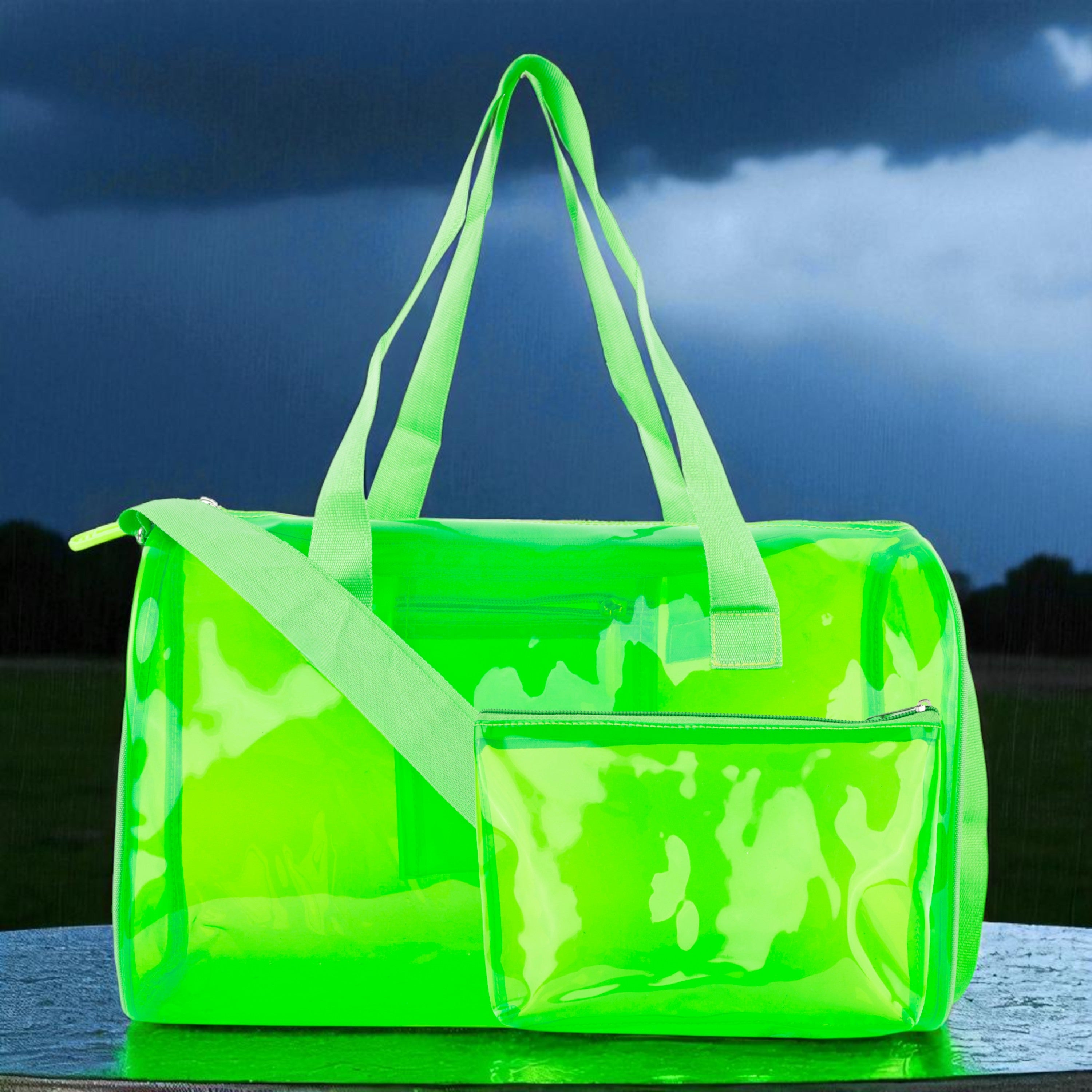 Echo Boomers Bold Blue Transparent Jelly Duffle Bag with Matching Pouch | 50 GSM Waterproof PVC Travel Gym Tote | Lightweight Shoulder Handbag for Women, Girls, College, Sports & Weekend Trips