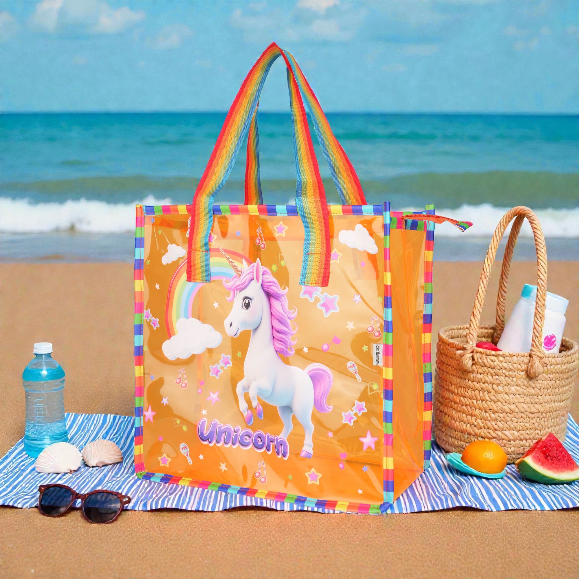 Echo Boomers Jelly Green Transparent Tote Bag for Girls & Boys | UV Printed Let’s Travel Design | Waterproof PVC Handbag | Lightweight Shopping, Outdoor, Beach & Swimming Carry Bag