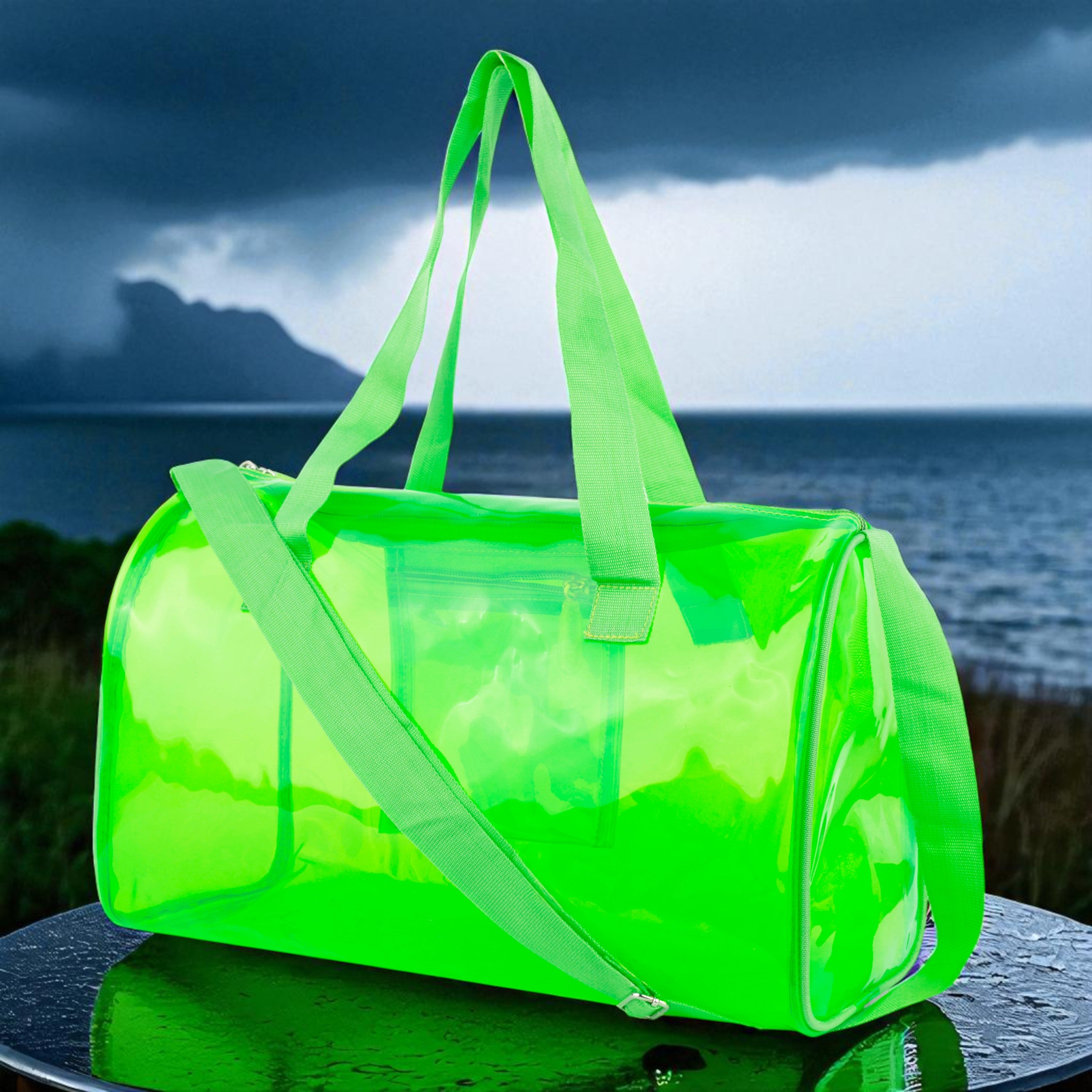 Echo Boomers Bold Blue Transparent Jelly Duffle Bag with Matching Pouch | 50 GSM Waterproof PVC Travel Gym Tote | Lightweight Shoulder Handbag for Women, Girls, College, Sports & Weekend Trips
