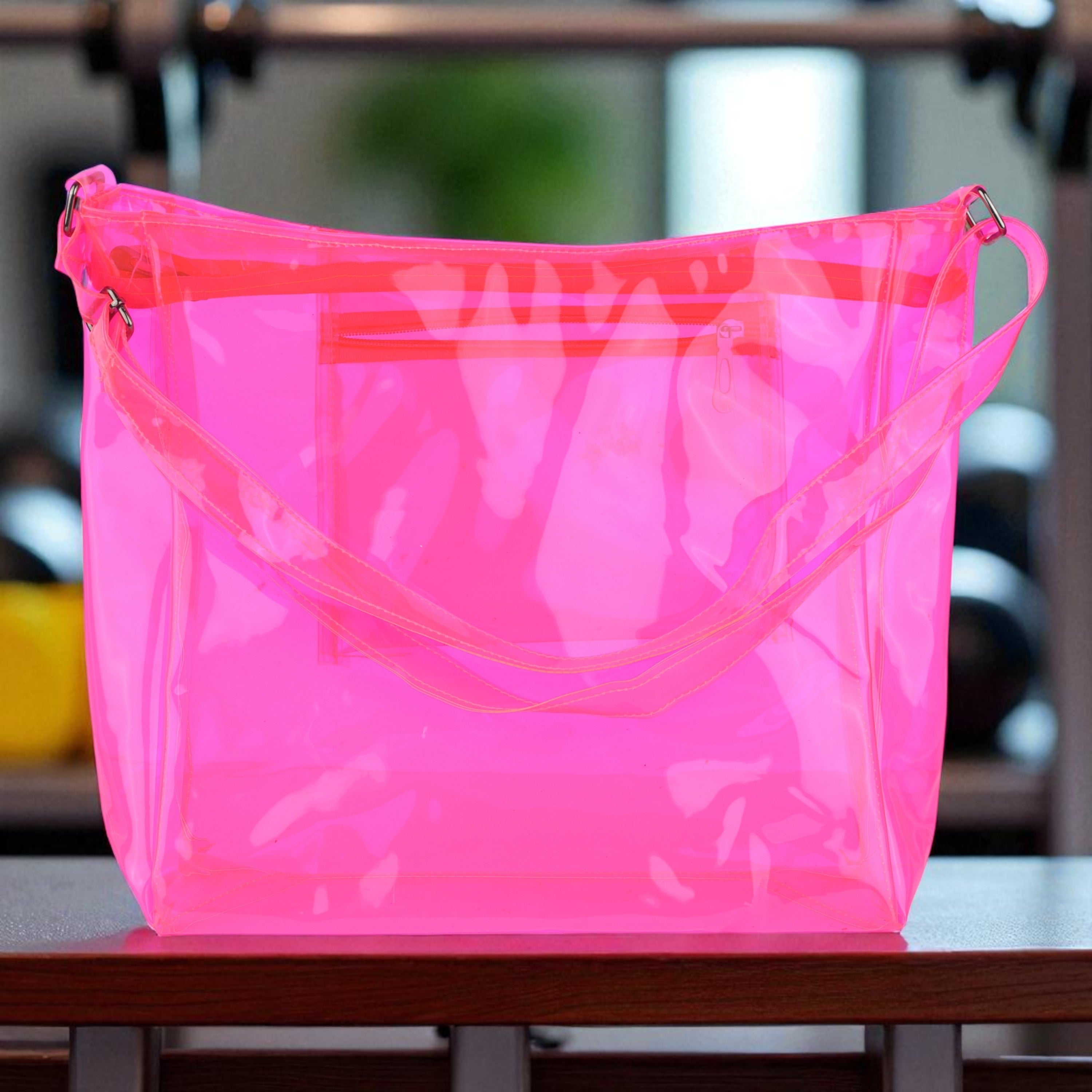 Echo Boomers Transparent Shoulder Bag – Neon Orange, Pink, Green ,Purple, Yellow & Blue| Stylish, Spacious, Durable & Multipurpose PVC Tote