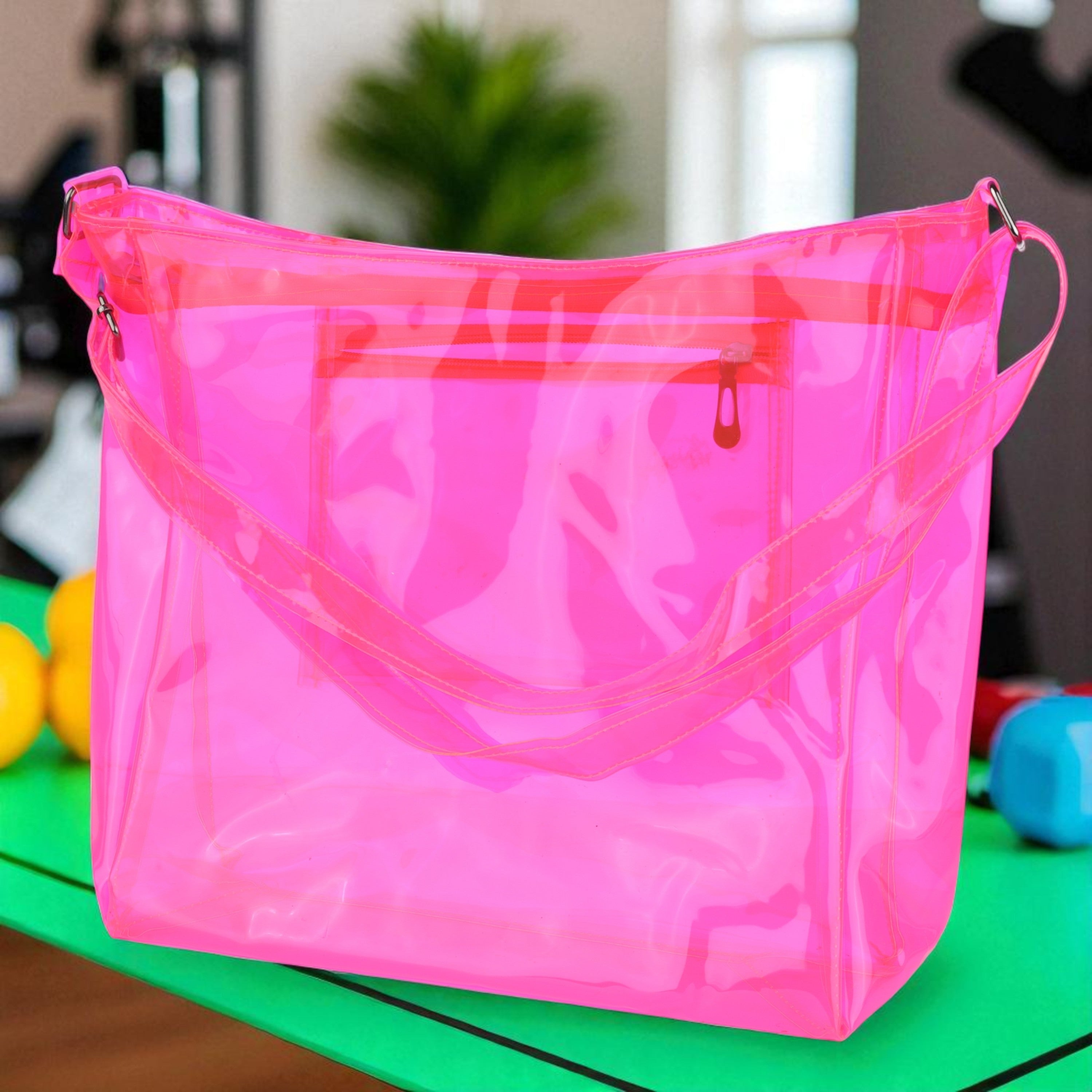 Echo Boomers Transparent Shoulder Bag – Neon Orange, Pink, Green ,Purple, Yellow & Blue| Stylish, Spacious, Durable & Multipurpose PVC Tote