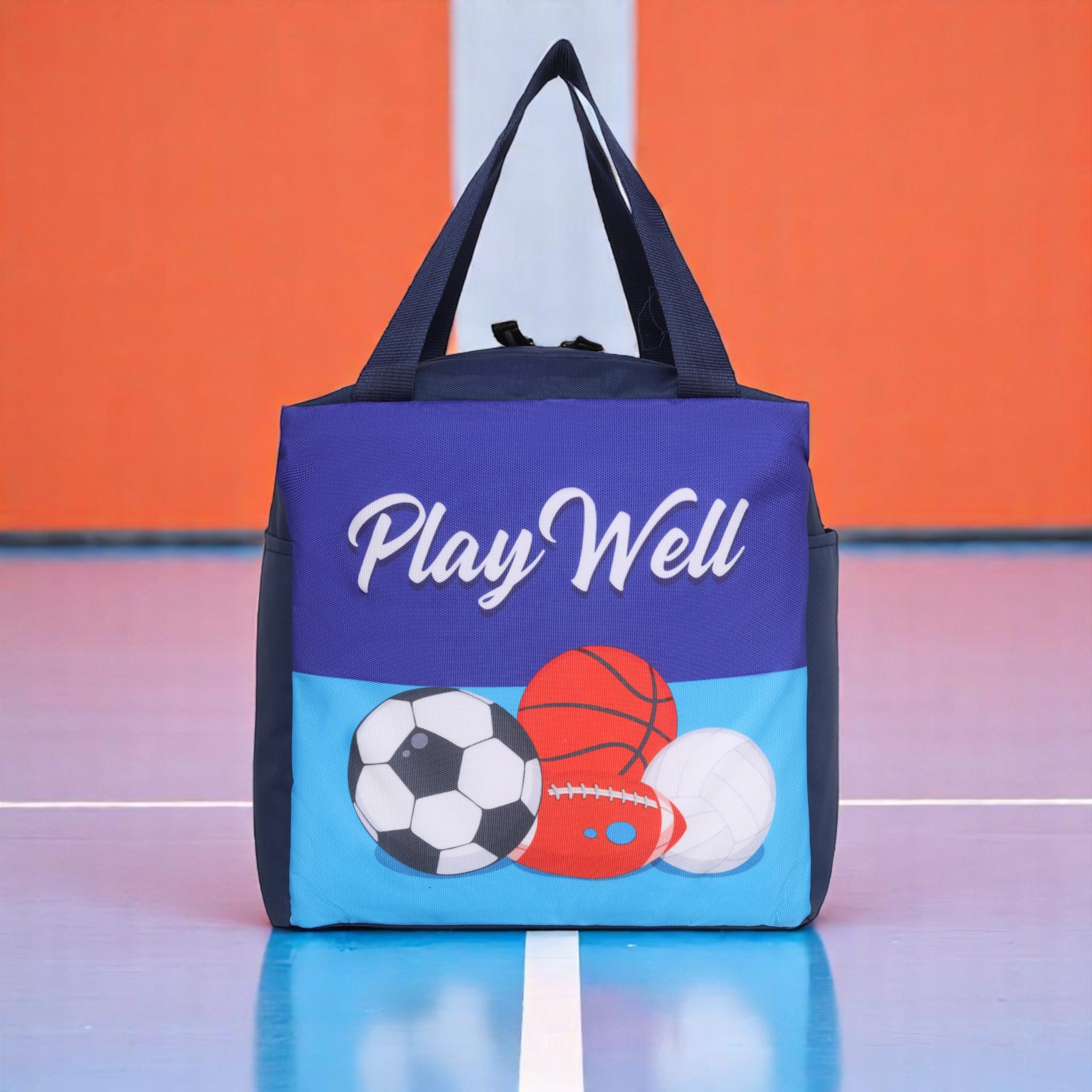 Echo Boomers Play Well Football Print Navy Lunch Bag for Kids | Stylish, Lightweight & Durable | School, Travel & Picnic Use | Premium Zipper, Sturdy Handle, Easy to Clean