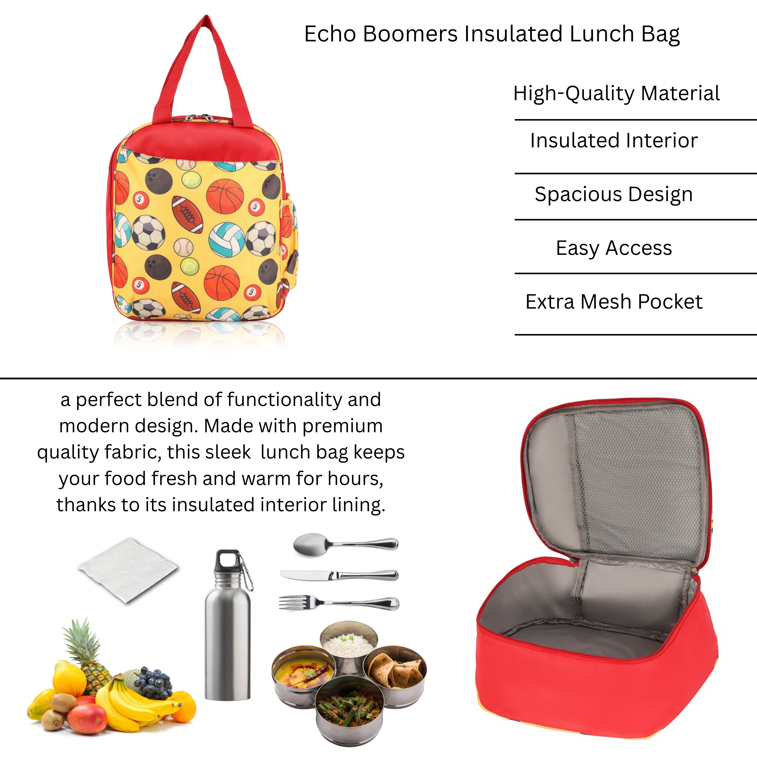 Echo Boomers Premium Football Pint Lunch Bag – Stylish, Lightweight, Attractive, & Durable Meal Companion and versatile bag(Red).