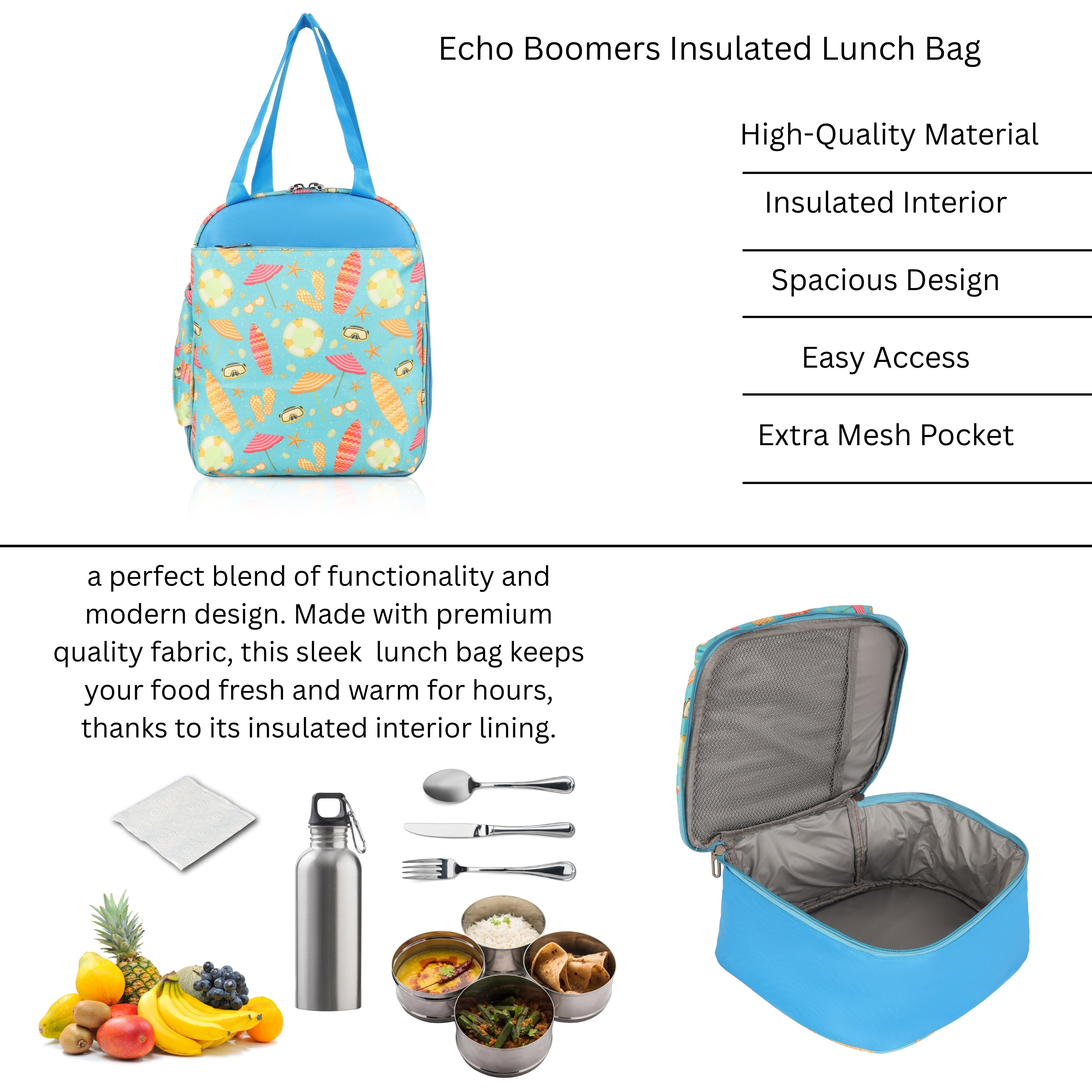 Echo Boomers Premium Beach Pint Lunch Bag – Stylish, Lightweight, Attractive, & Durable Meal Companion and versatile bag(Sky Blue).