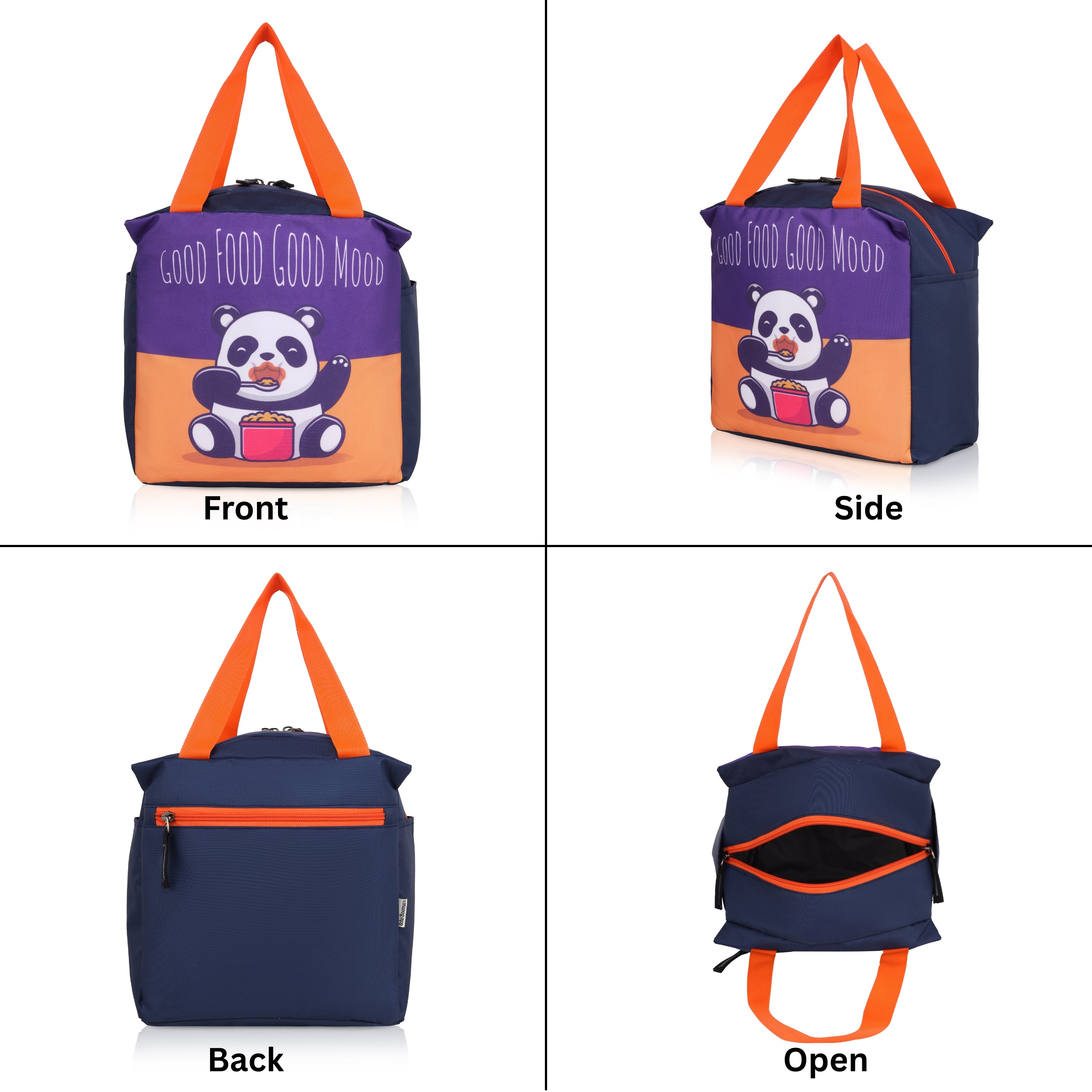 Echo Boomers Good Food Good Mood Panda Print Black Lunch Bag for Kids | Stylish, Lightweight & Durable | School, Travel & Picnic Use | Premium Zipper, Sturdy Handle, Easy to Clean
