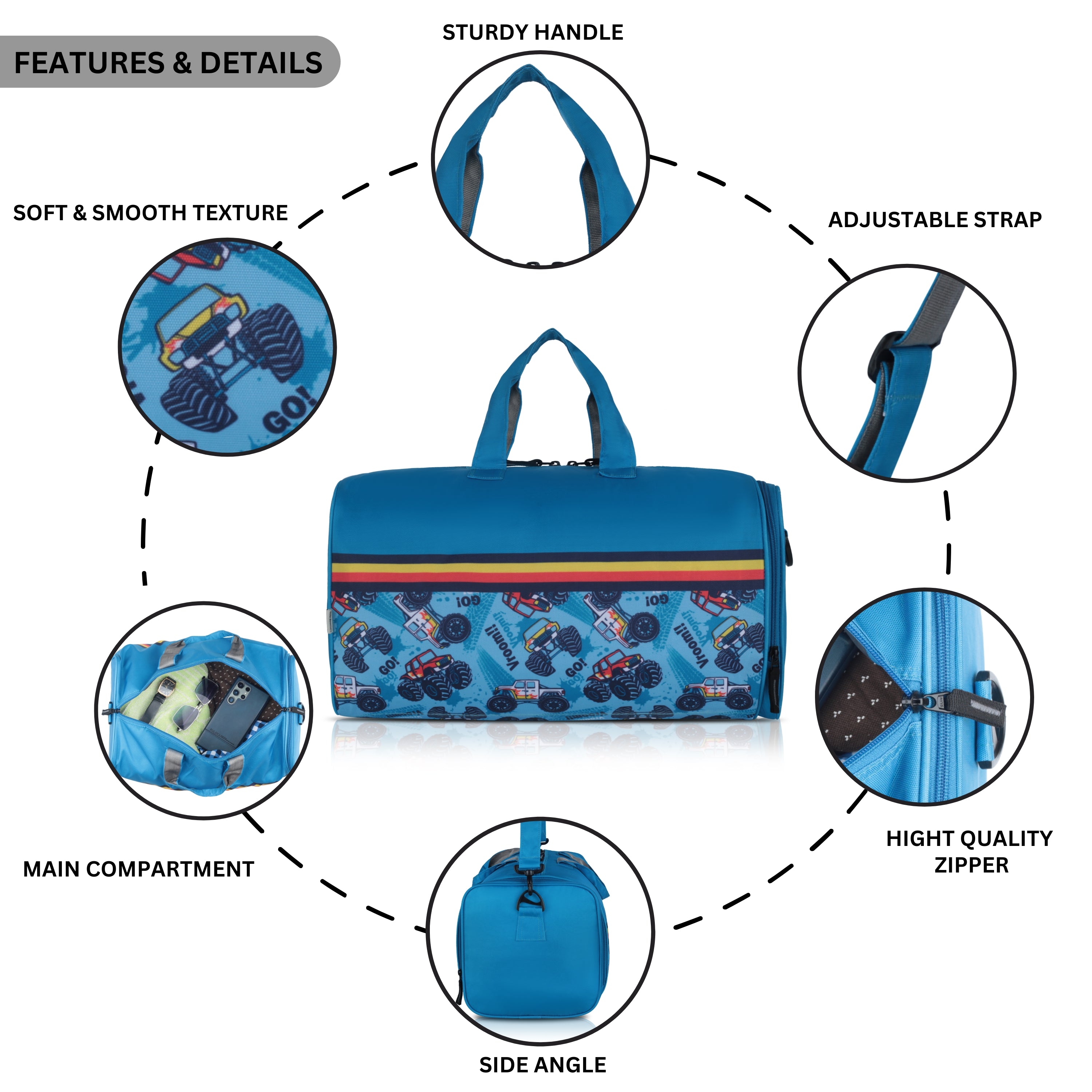 Echo Boomers Square Truck Print Duffle Bag – Stylish Travel & Gym Bag with Shoe Compartment