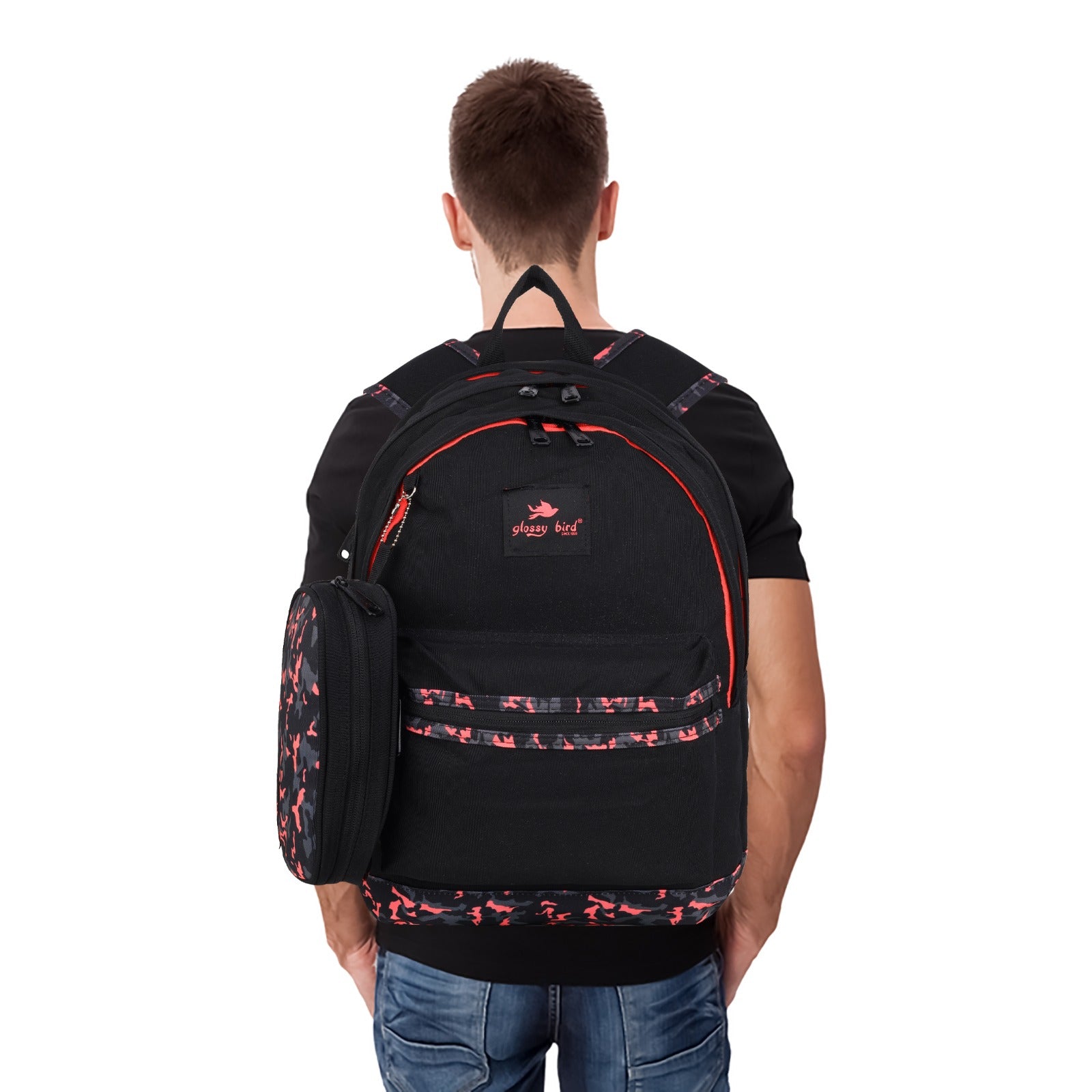 Echo Boomers Glossy Bird Backpack (PURPLE) – Water-Resistant School, Travel & Office Bag for Men & Women with Detachable Pouch, Padded Straps, Multi-Pockets & Reflective Strips